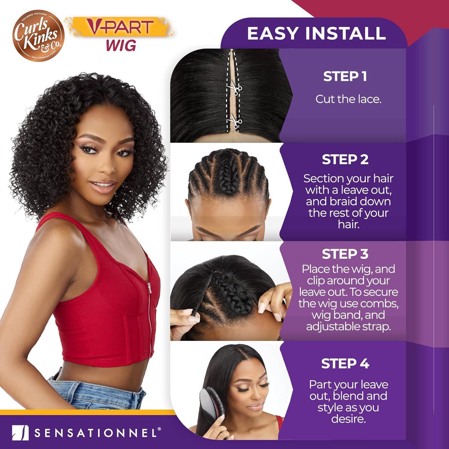 imageSensationnel Curls Kinksandco Vpart Wig Unit 4 Narrow Part Glueless Natural Kinkytexture Edged Hairline for Natural 3C to 4C Hair Textures 1 JETBLACK1 JETBLACK