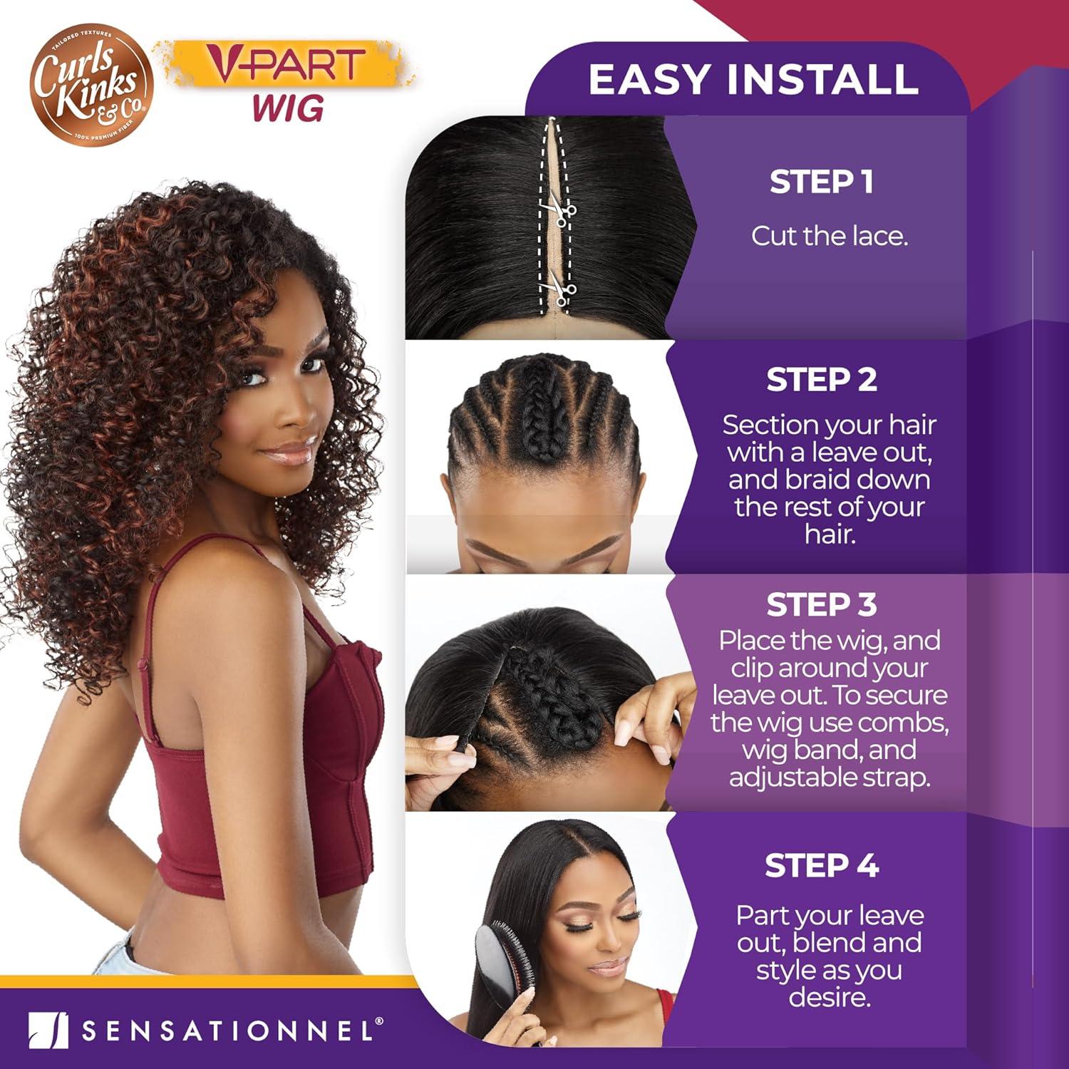 imageSensationnel Curls Kinksandco Vpart Wig Unit 5 Narrow Part Glueless Natural Kinkytexture Edged Hairline for Natural 3C to 4C Hair Textures 1 JETBLACK1 JETBLACK