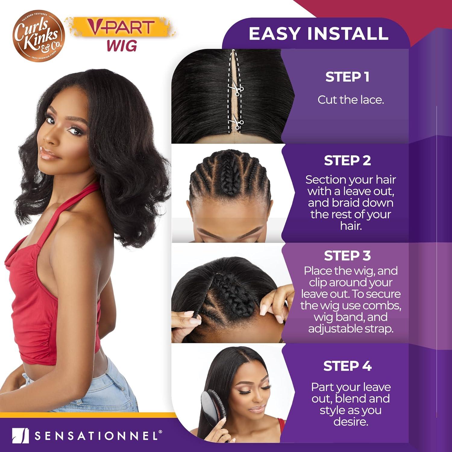 imageSensationnel Curls Kinksandco Vpart Wig Unit 6 Narrow Part Glueless Natural Kinkytexture Edged Hairline for Natural 3C to 4C Hair Textures 1 JETBLACK1 JETBLACK