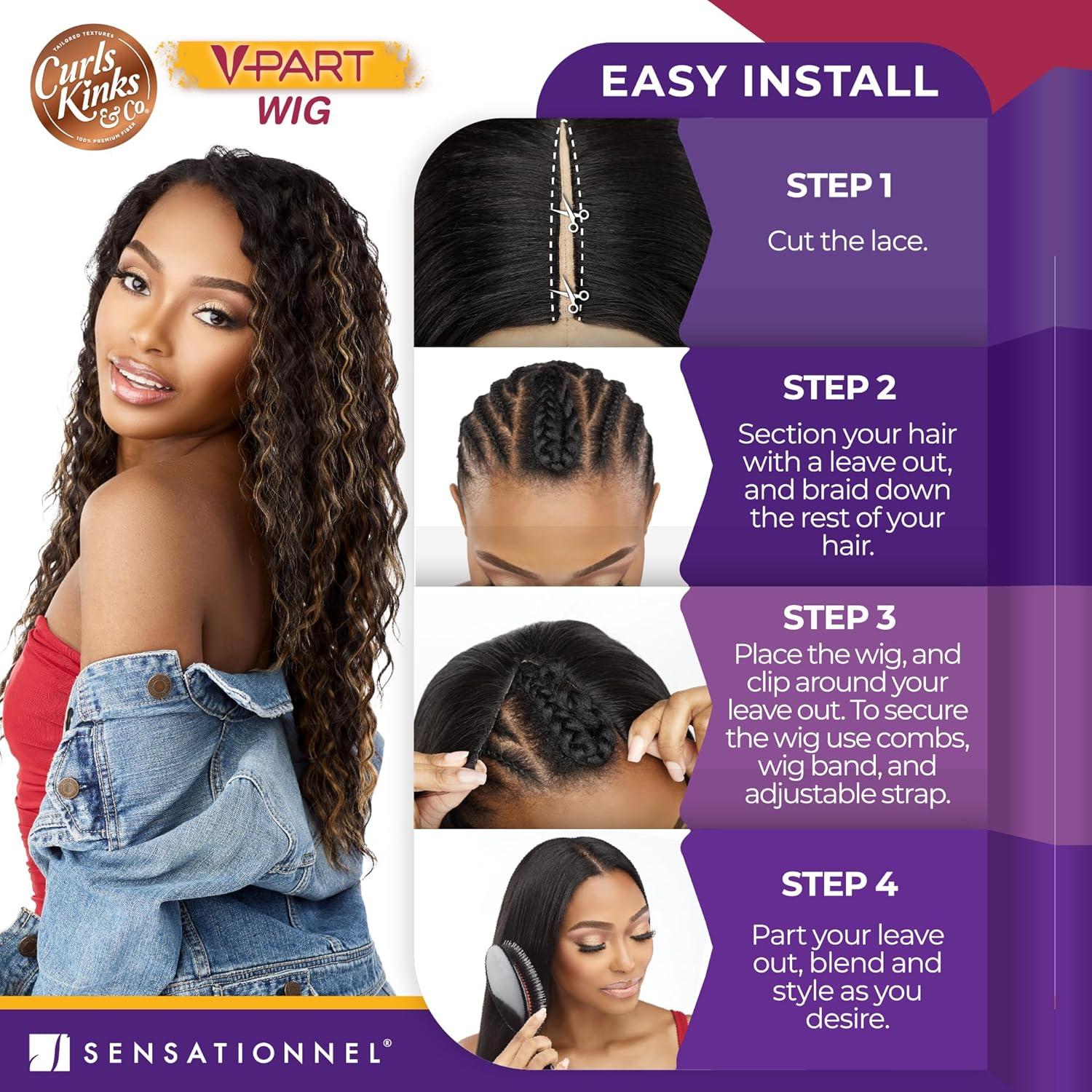 imageSensationnel Curls Kinksandco Vpart Wig Unit 7 Narrow Part Glueless Natural Kinkytexture Edged Hairline for Natural 3C to 4C Hair Textures 1 JETBLACK1 JETBLACK