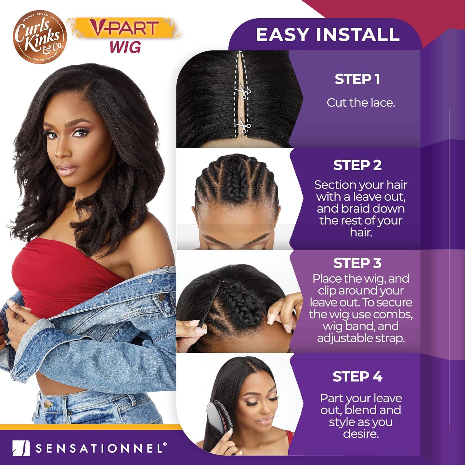 imageSensationnel Curls Kinksandco Vpart Wig Unit 8 Narrow Part Glueless Natural Kinkytexture Edged Hairline for Natural 3C to 4C Hair Textures 1 JETBLACK1 JETBLACK