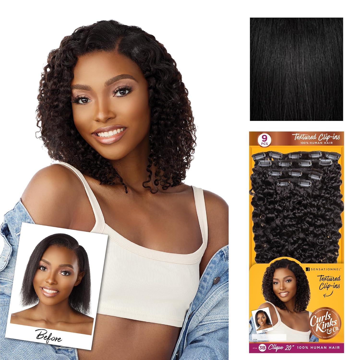 imageSensationnel Curls kinksandco clip in clique 9 piece pack easy to use clips for natural 3c to 4c human hair 14 inch NATURALNATURALBLACK