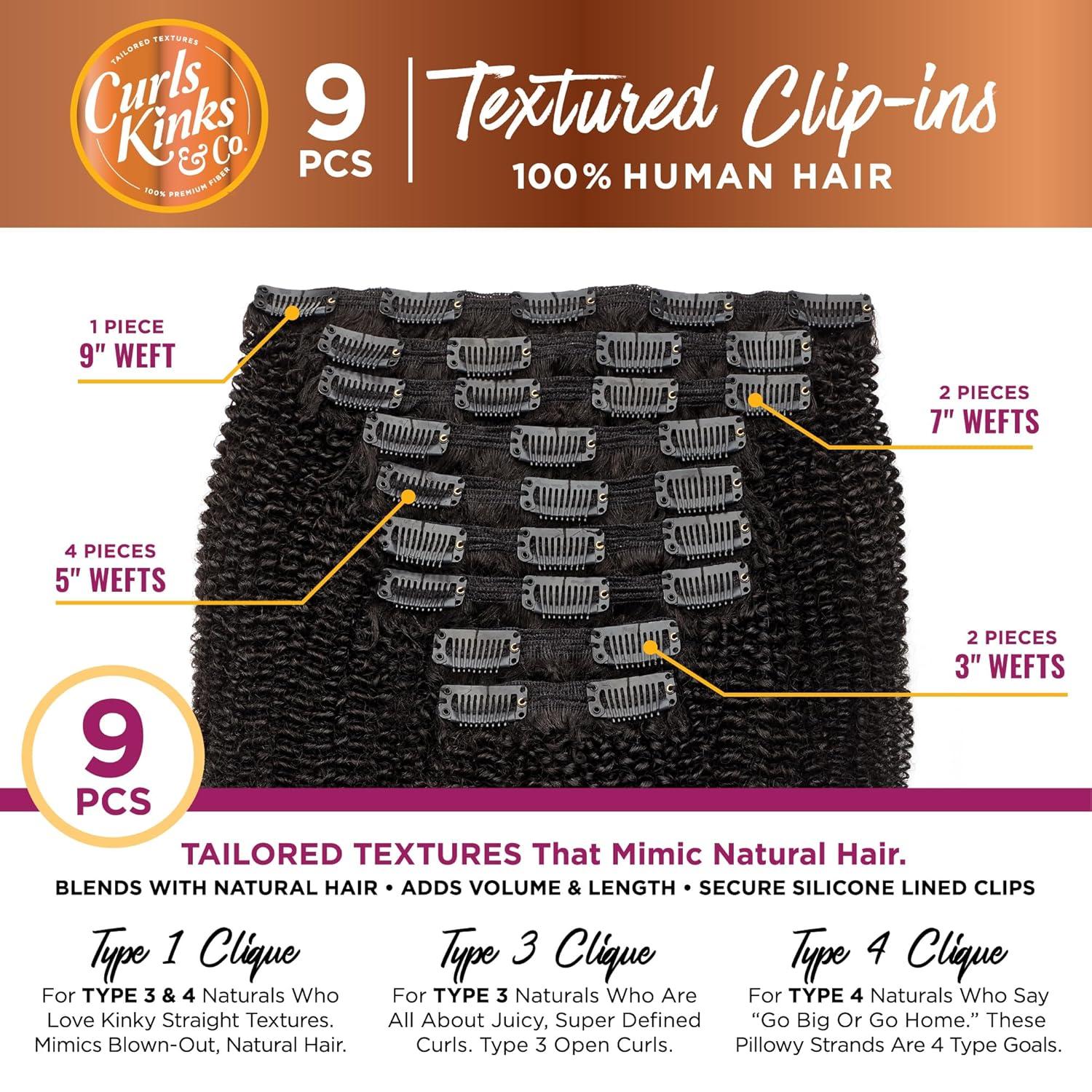 imageSensationnel Curls kinksandco clip in clique 9 piece pack easy to use clips for natural 3c to 4c human hair 14 inch NATURALNATURALBLACK