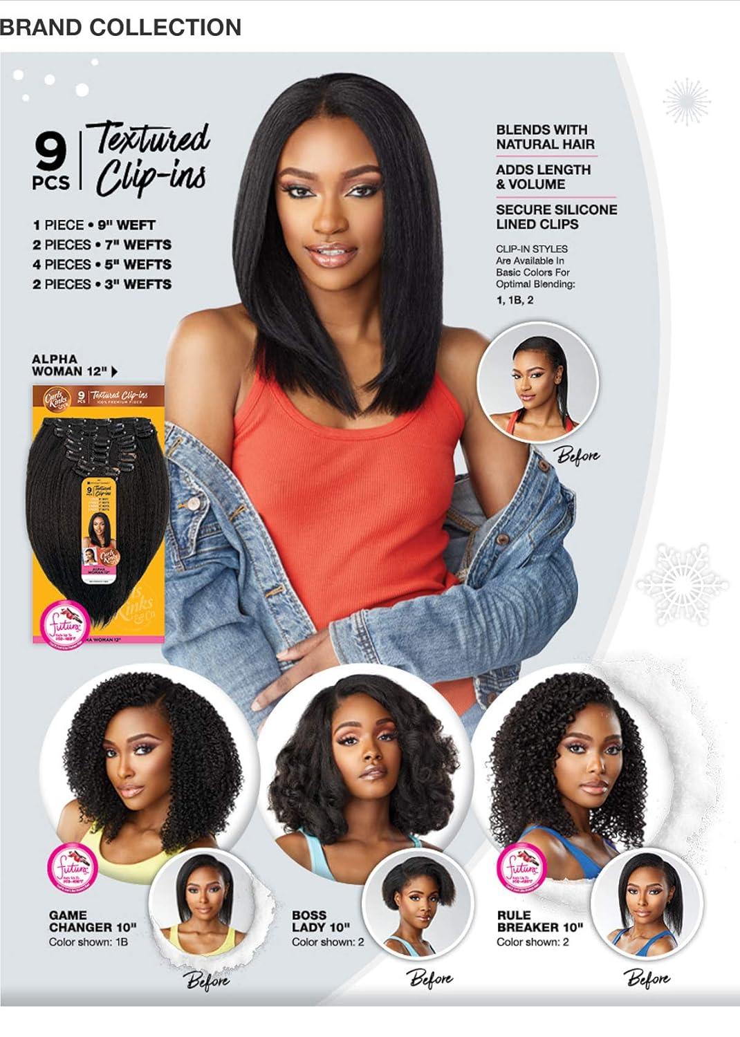 imageSensationnel Curls kinksandco clip in game changer 10 inch easy to use clips for natural 3c to 4c hair textures 1B OFFBLACK2 DARKBROWN