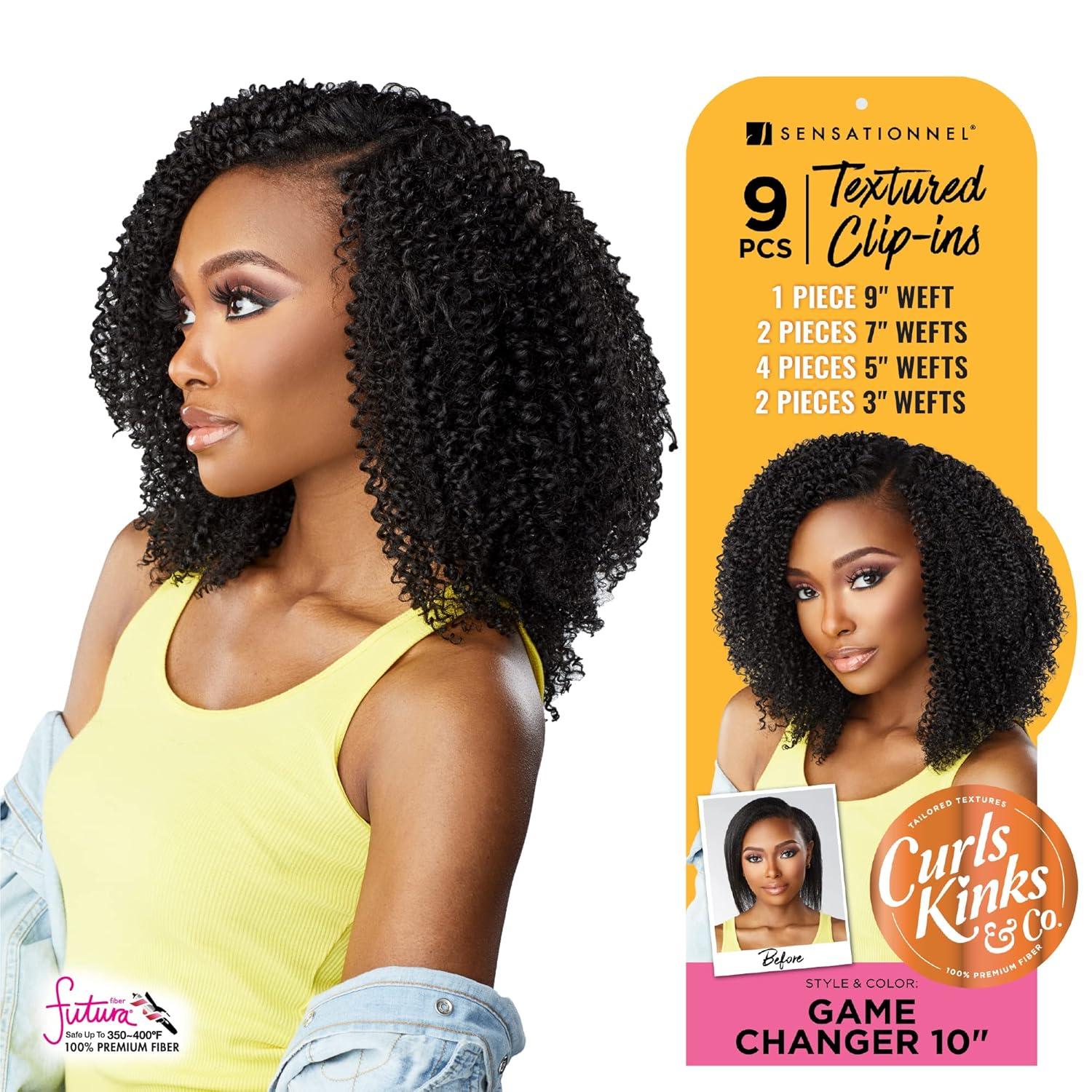 imageSensationnel Curls kinksandco clip in game changer 10 inch easy to use clips for natural 3c to 4c hair textures 1B OFFBLACKTH2BG