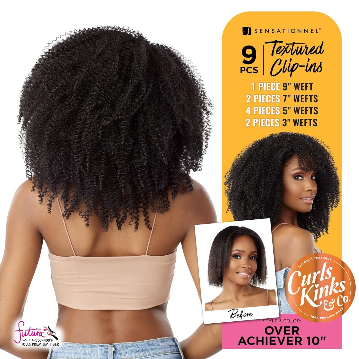 imageSensationnel Curls kinksandco clip in over achiever 10 inch easy to use clips for natural 3c to 4c hair textures 1 JETBLACK2 DARKBROWN