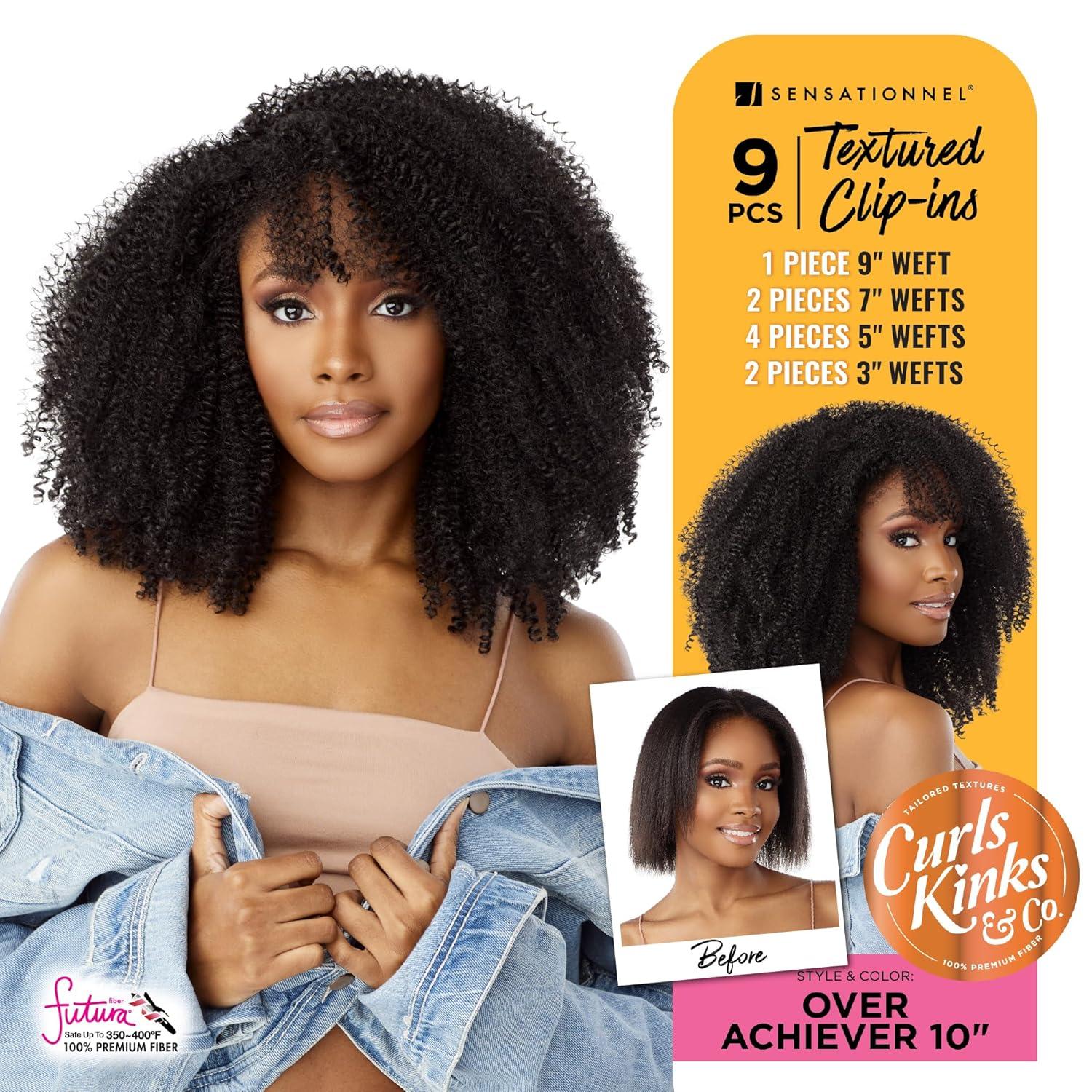 imageSensationnel Curls kinksandco clip in over achiever 10 inch easy to use clips for natural 3c to 4c hair textures 1 JETBLACK4 MEDBROWN