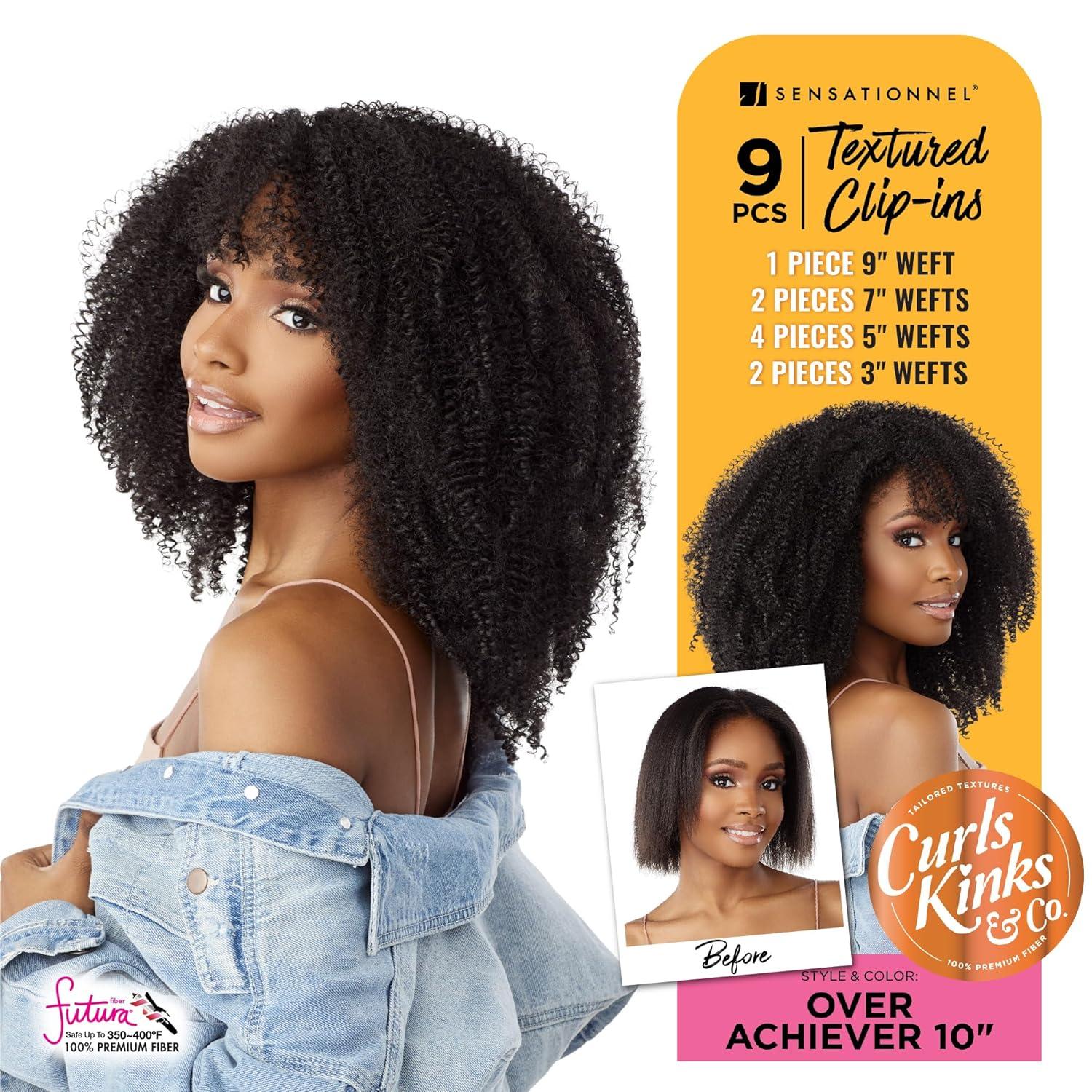 imageSensationnel Curls kinksandco clip in over achiever 10 inch easy to use clips for natural 3c to 4c hair textures 1 JETBLACKS1BBG