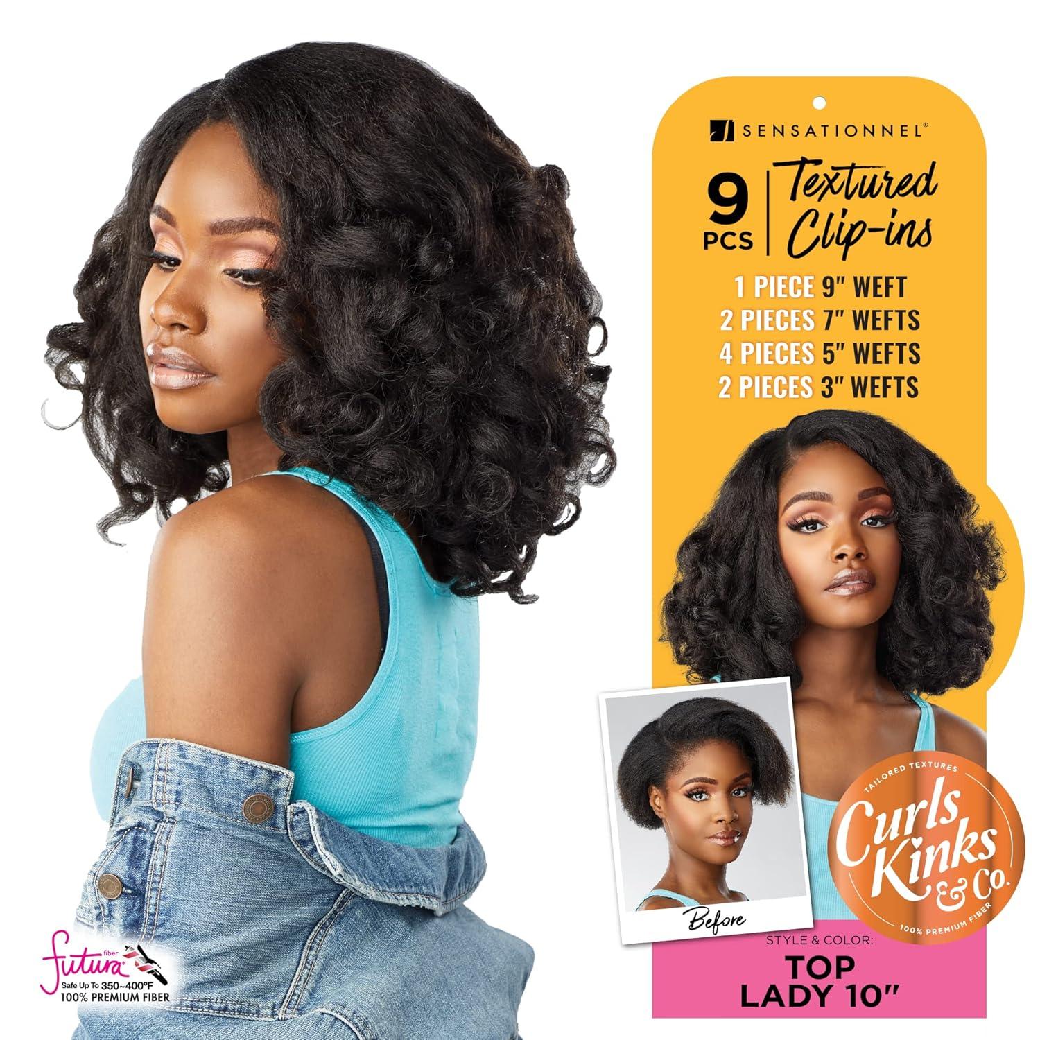 imageSensationnel Curls kinksandco clip in top lady 10 inch easy to use clips for natural 3c to 4c hair textures 1 JETBLACKT2BG