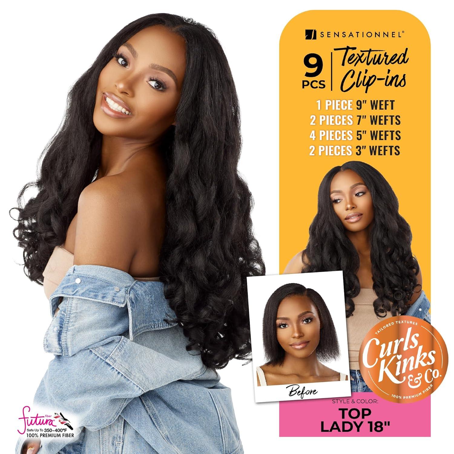 imageSensationnel Curls kinksandco clip in top lady 18 inch easy to use clips for natural 3c to 4c hair textures 1 JETBLACK1B OFFBLACK