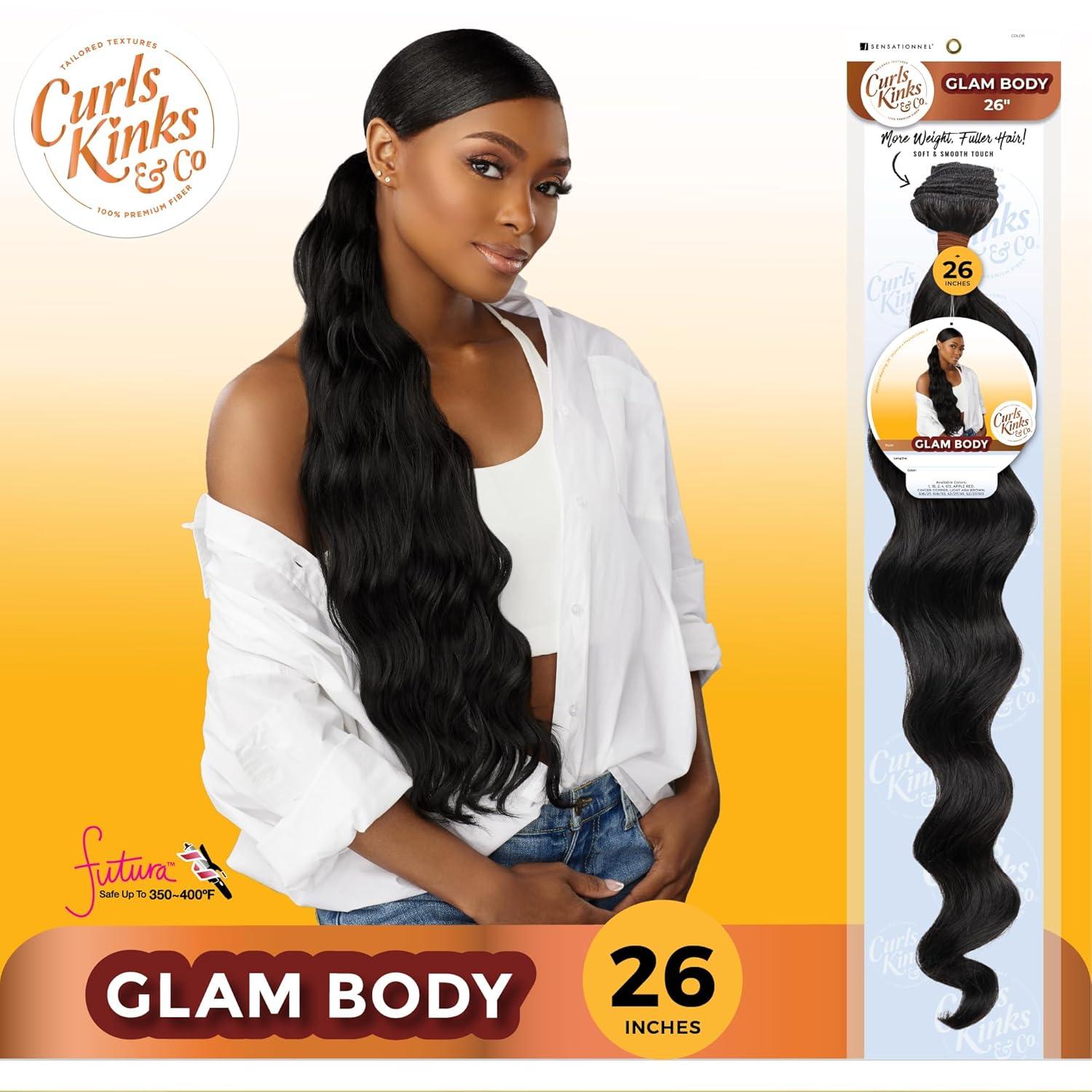 imageSensationnel Curls kinksandco synthetic bundles glam body quick weave hair or pony styles for natural 3c to 4c hair textures 1 pack 18 inch 1 JETBLACK4 MEDBROWN