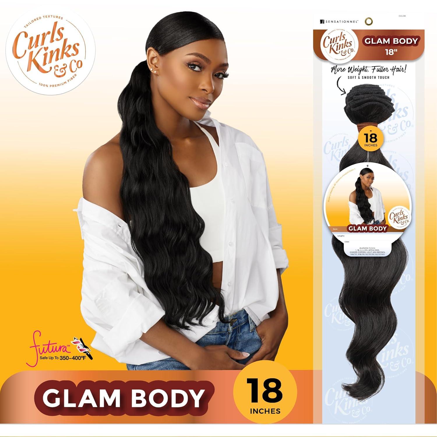 imageSensationnel Curls kinksandco synthetic bundles glam body quick weave hair or pony styles for natural 3c to 4c hair textures 1 pack 18 inch 1 JETBLACKLIGHTASHBROWN