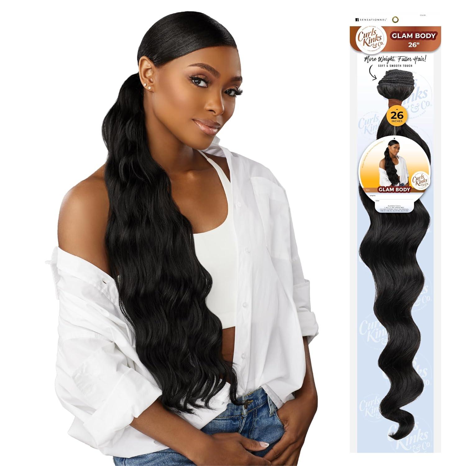 imageSensationnel Curls kinksandco synthetic bundles glam body quick weave hair or pony styles for natural 3c to 4c hair textures 1 pack 18 inch 1 JETBLACKS22730
