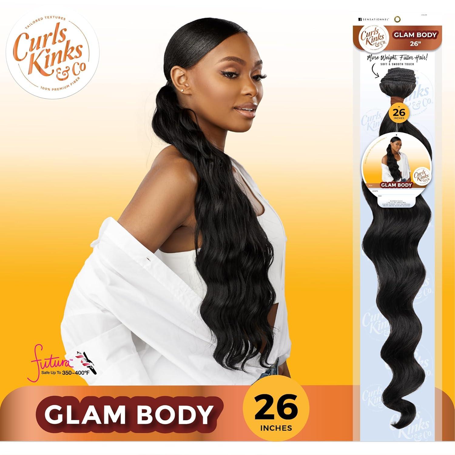 imageSensationnel Curls kinksandco synthetic bundles glam body quick weave hair or pony styles for natural 3c to 4c hair textures 1 pack 18 inch 1 JETBLACKLIGHTASHBROWN