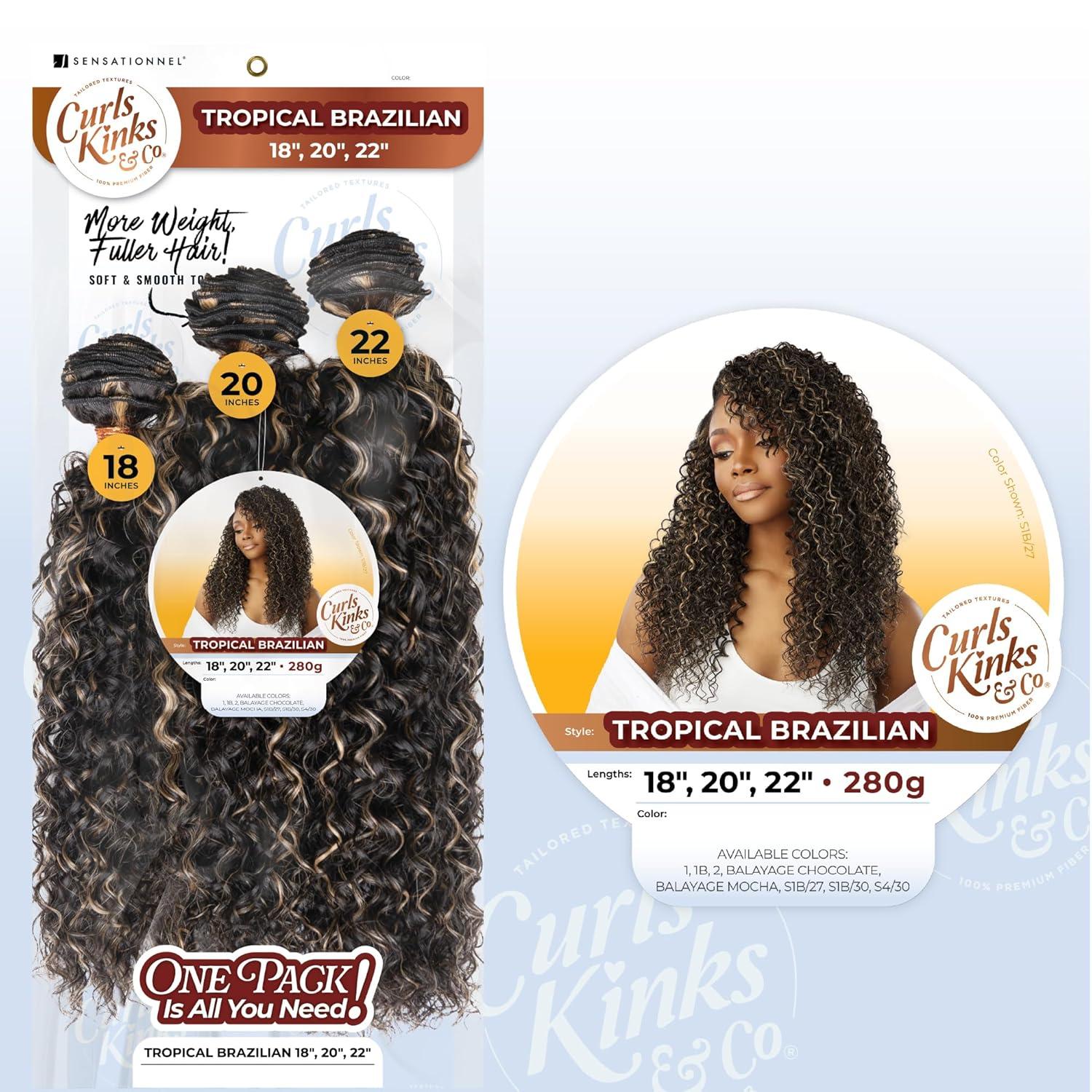 imageSensationnel Curls kinksandco synthetic bundles tropical brazilian quick weave hair or pony styles for natural 3c to 4c hair textures 18 20 22 inch 1 JETBLACKS1B30