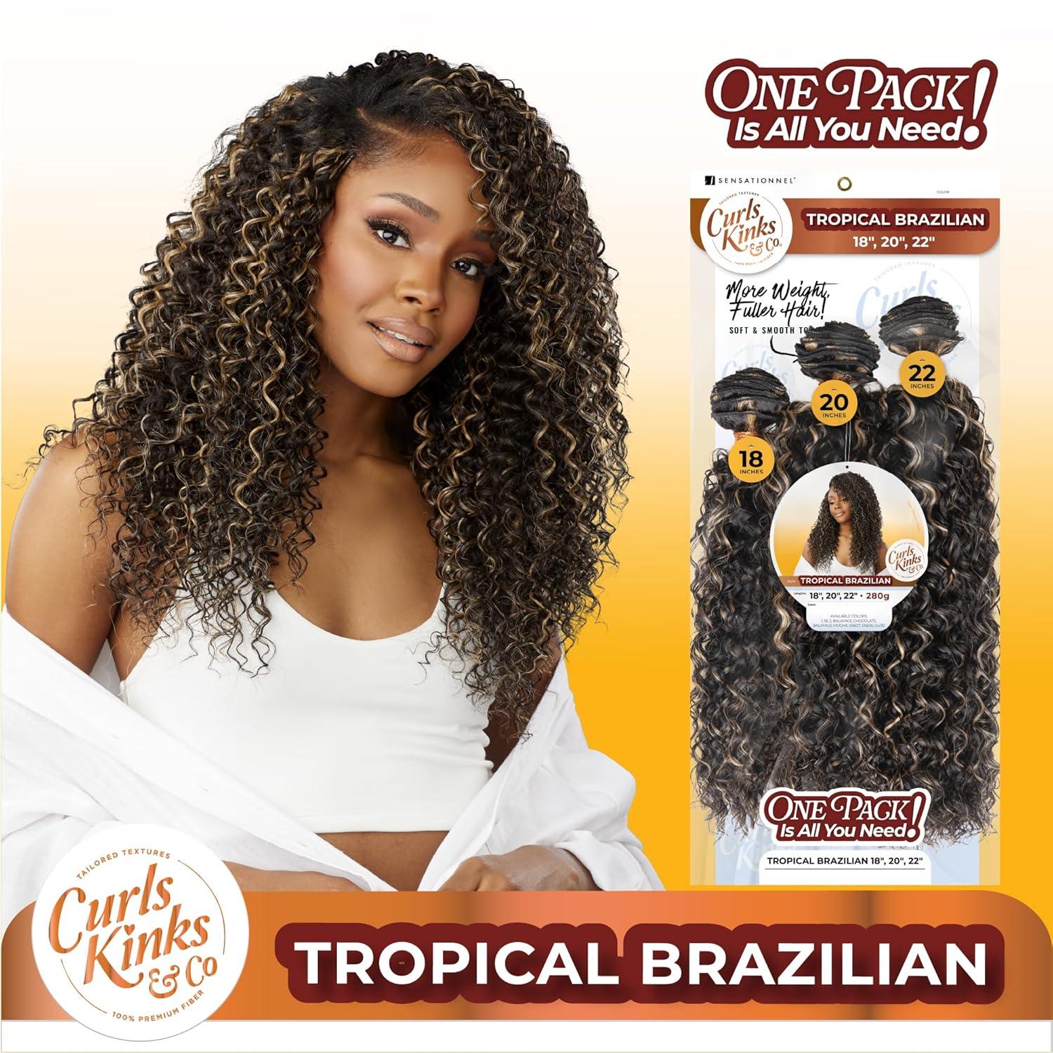 imageSensationnel Curls kinksandco synthetic bundles tropical brazilian quick weave hair or pony styles for natural 3c to 4c hair textures 18 20 22 inch 1 JETBLACK1 JETBLACK