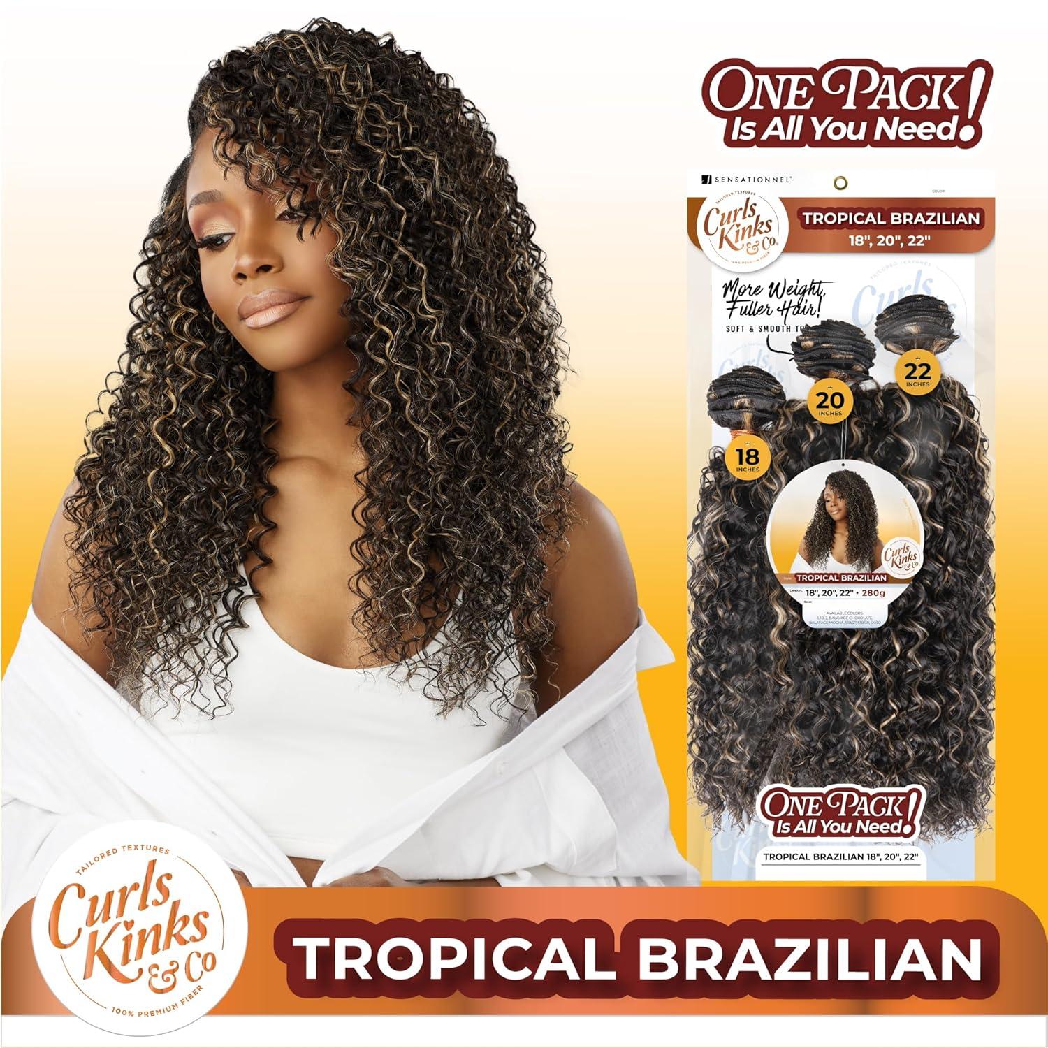 imageSensationnel Curls kinksandco synthetic bundles tropical brazilian quick weave hair or pony styles for natural 3c to 4c hair textures 18 20 22 inch 1 JETBLACKBALAYAGEMOCHA