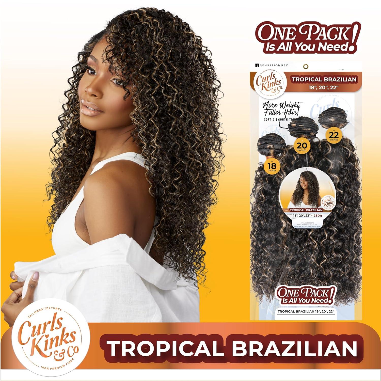 imageSensationnel Curls kinksandco synthetic bundles tropical brazilian quick weave hair or pony styles for natural 3c to 4c hair textures 18 20 22 inch 1 JETBLACKS1B30