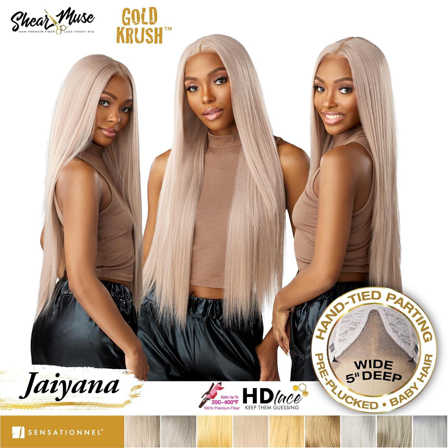 imageSensationnel Shear Muse Goldkrush Lacewig Jaiyana Deep Laceparting Hand Tied Ready to Wear Synthetic Prestyled Units BEIGEASHBLONDECREAMYBLONDE