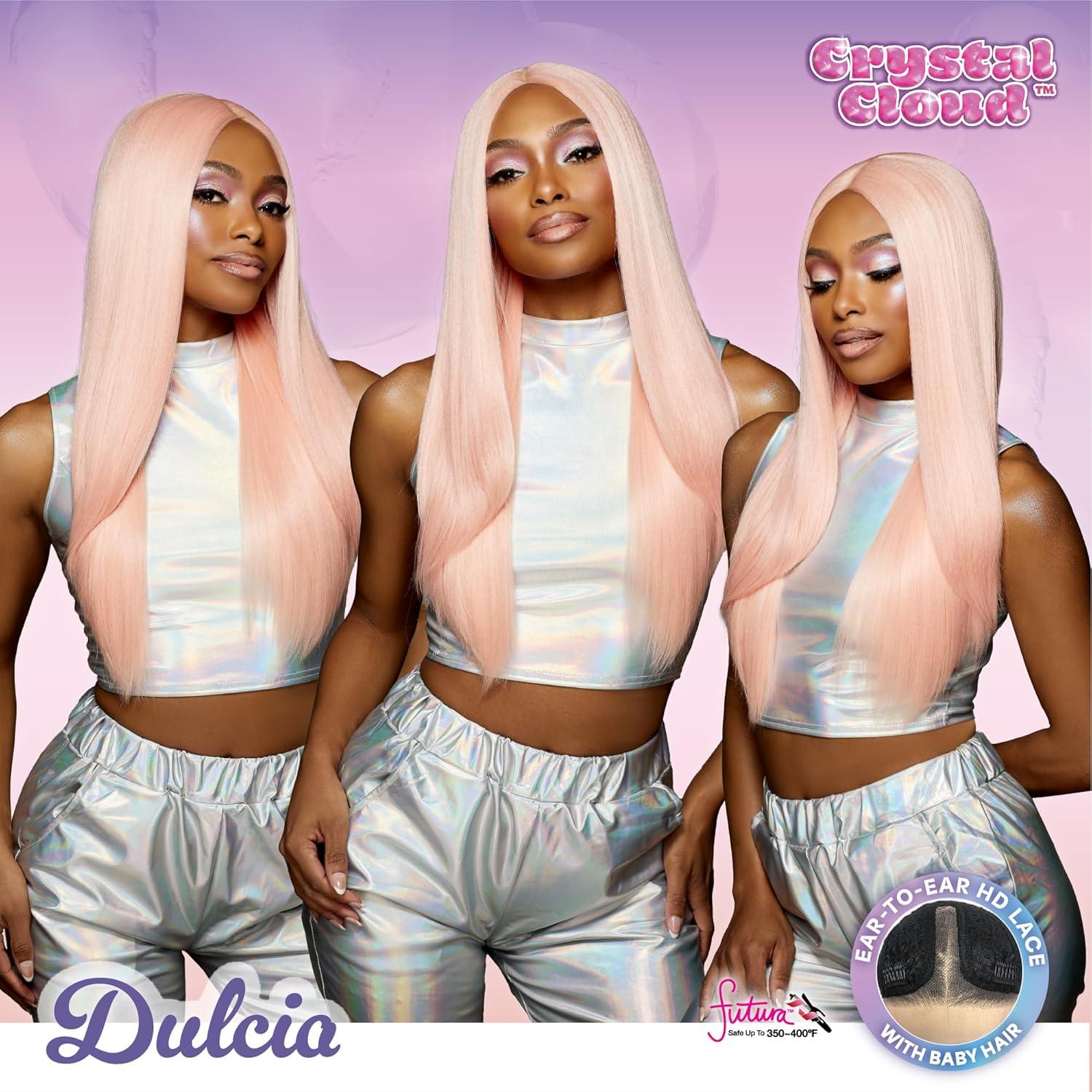 imageSensationnel ShearMuse Crystal Cloud Lace Wigs Dulcia Wide 5 Inch Deep Parting Synthetic Preplucked Hairline Glueless Lacefront CORALPINKPEACHSORBET