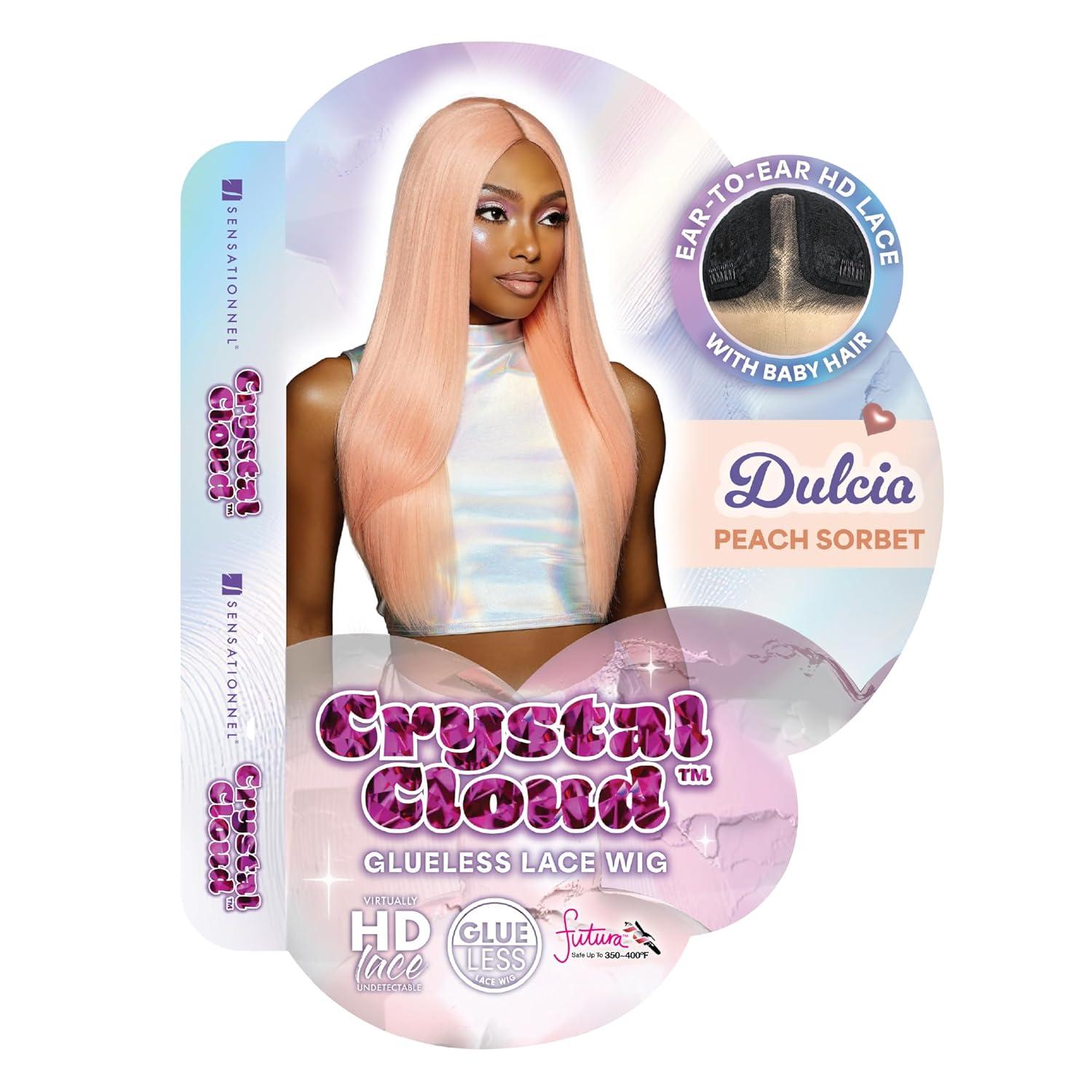 imageSensationnel ShearMuse Crystal Cloud Lace Wigs Dulcia Wide 5 Inch Deep Parting Synthetic Preplucked Hairline Glueless Lacefront CORALPINKPEACHSORBET