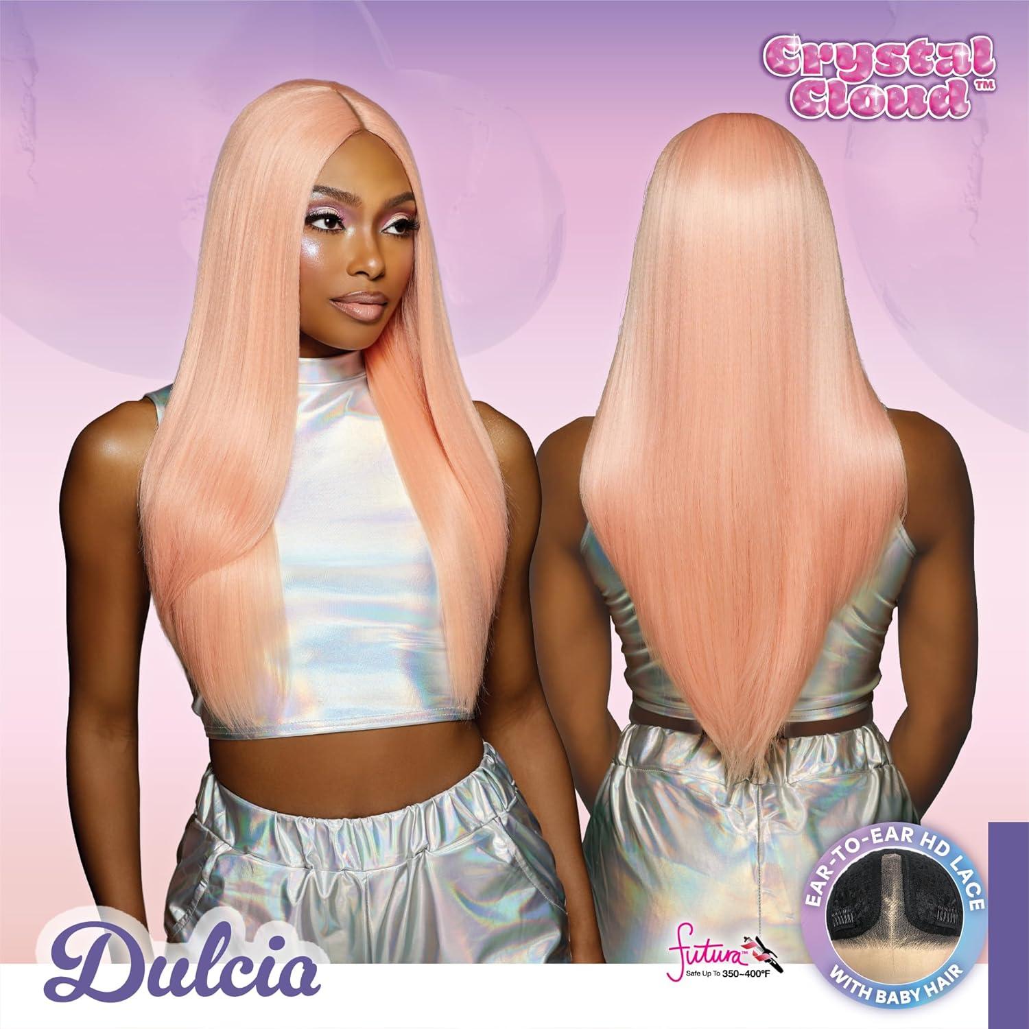 imageSensationnel ShearMuse Crystal Cloud Lace Wigs Dulcia Wide 5 Inch Deep Parting Synthetic Preplucked Hairline Glueless Lacefront CORALPINKPINKPLATINUM