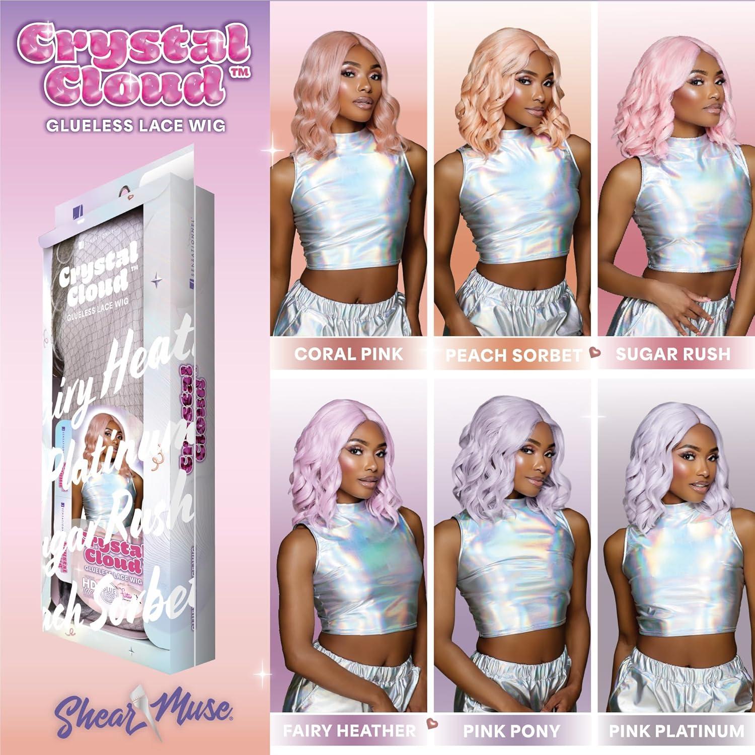 imageSensationnel ShearMuse Crystal Cloud Lace Wigs Lustra Wide 5 Inch Deep Parting Synthetic Preplucked Hairline Glueless Lacefront CORALPINKSUGARRUSH