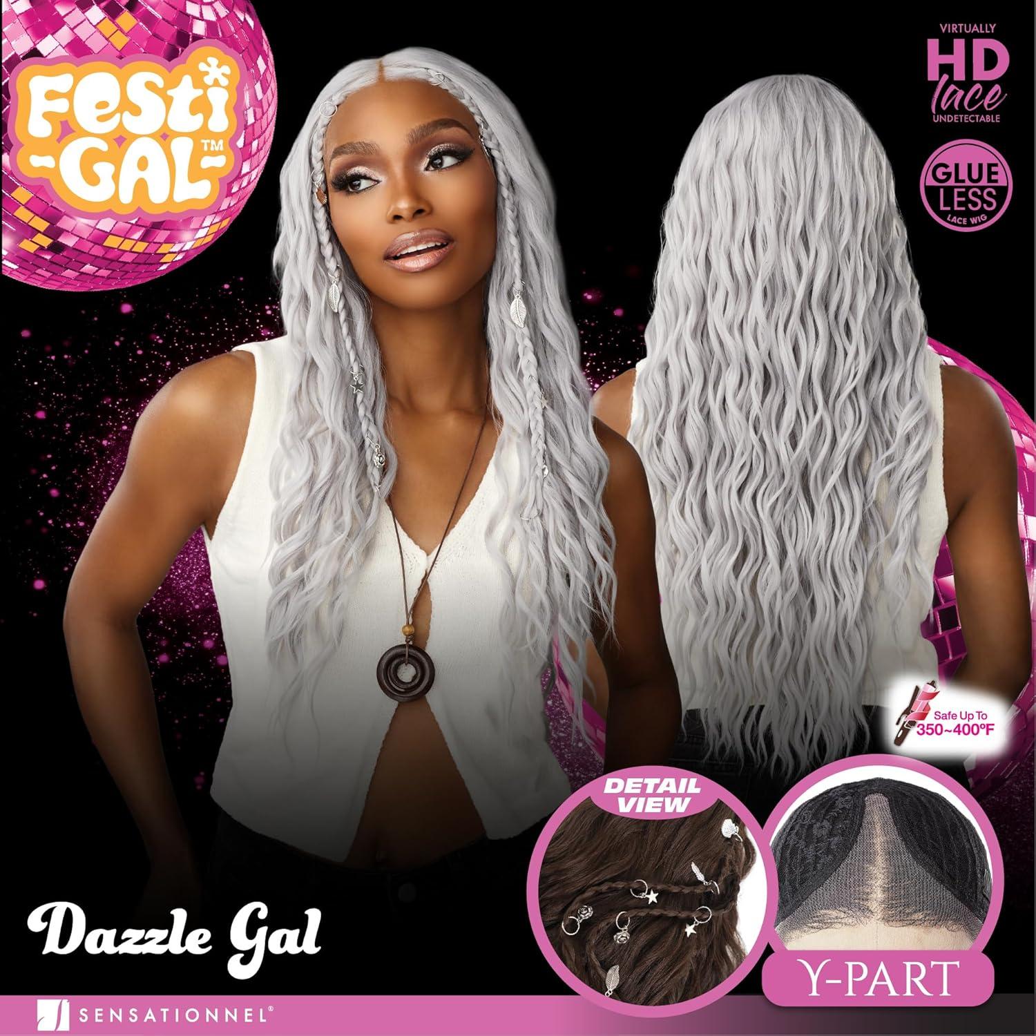 imageSensationnel Shearmuse Festigal Lacewig Dazzle Gal Glueless Ypart Laceparting Hand Tied Ready to Wear Synthetic Prestyled Units BLEACHBLONDEBLEACHBLONDE