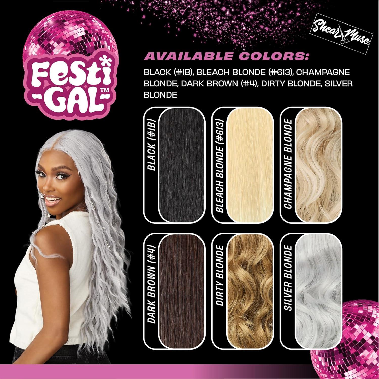 imageSensationnel Shearmuse Festigal Lacewig Dazzle Gal Glueless Ypart Laceparting Hand Tied Ready to Wear Synthetic Prestyled Units BLEACHBLONDEDIRTYBLONDE