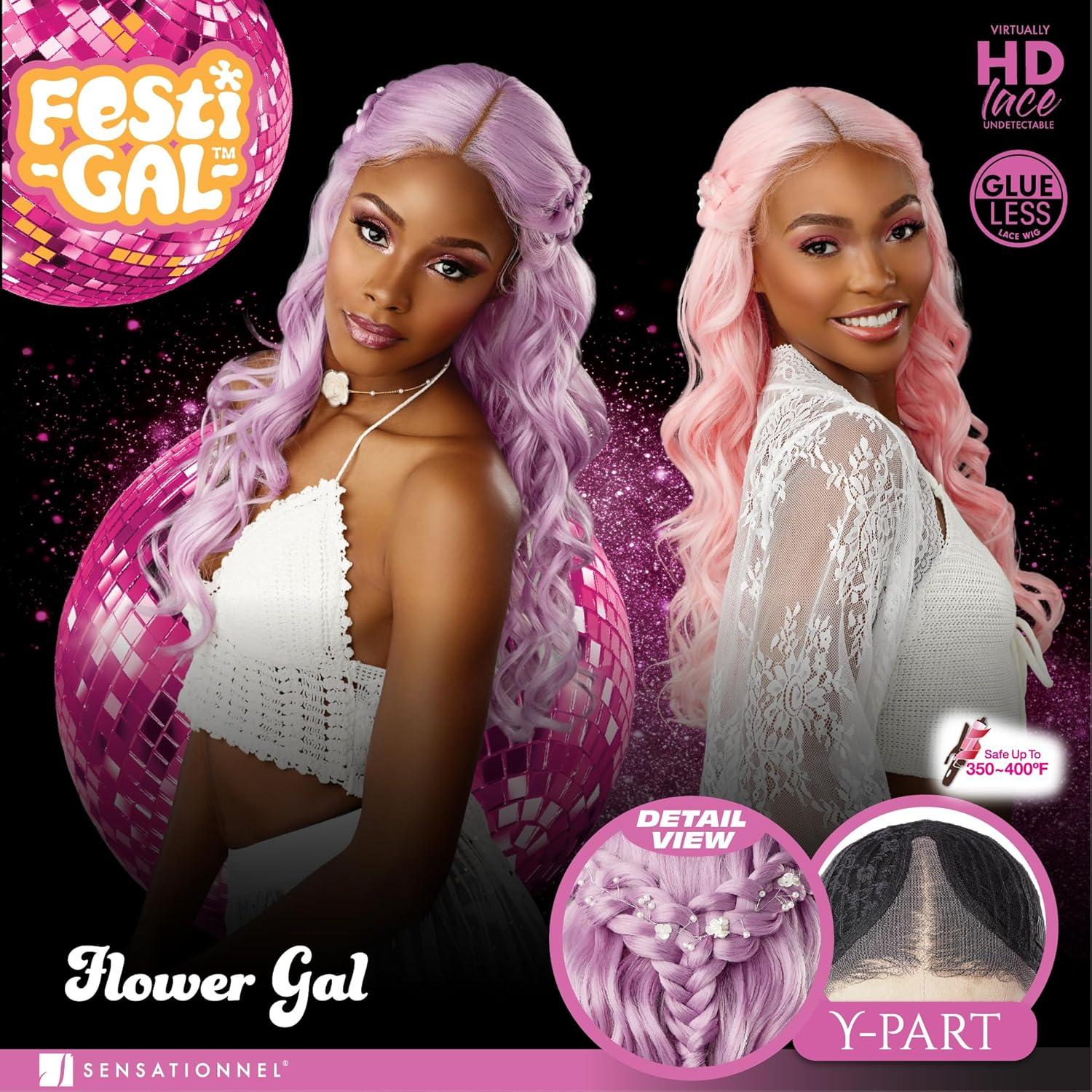 imageSensationnel Shearmuse Festigal Lacewig Flower Gal Glueless Ypart Laceparting Hand Tied Ready to Wear Synthetic Prestyled Units BLACKBUBBLEGUM