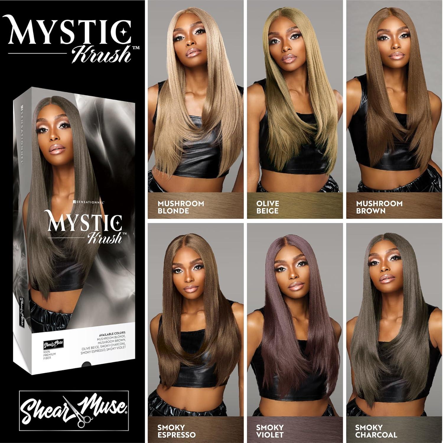 imageSensationnel Shearmuse Mystic Krush Lacewig Lila Glueless Synthetic Preplucked Hairline Deep Laceparting Hand Tied MUSHROOMBLONDESMOKYESPRESSO