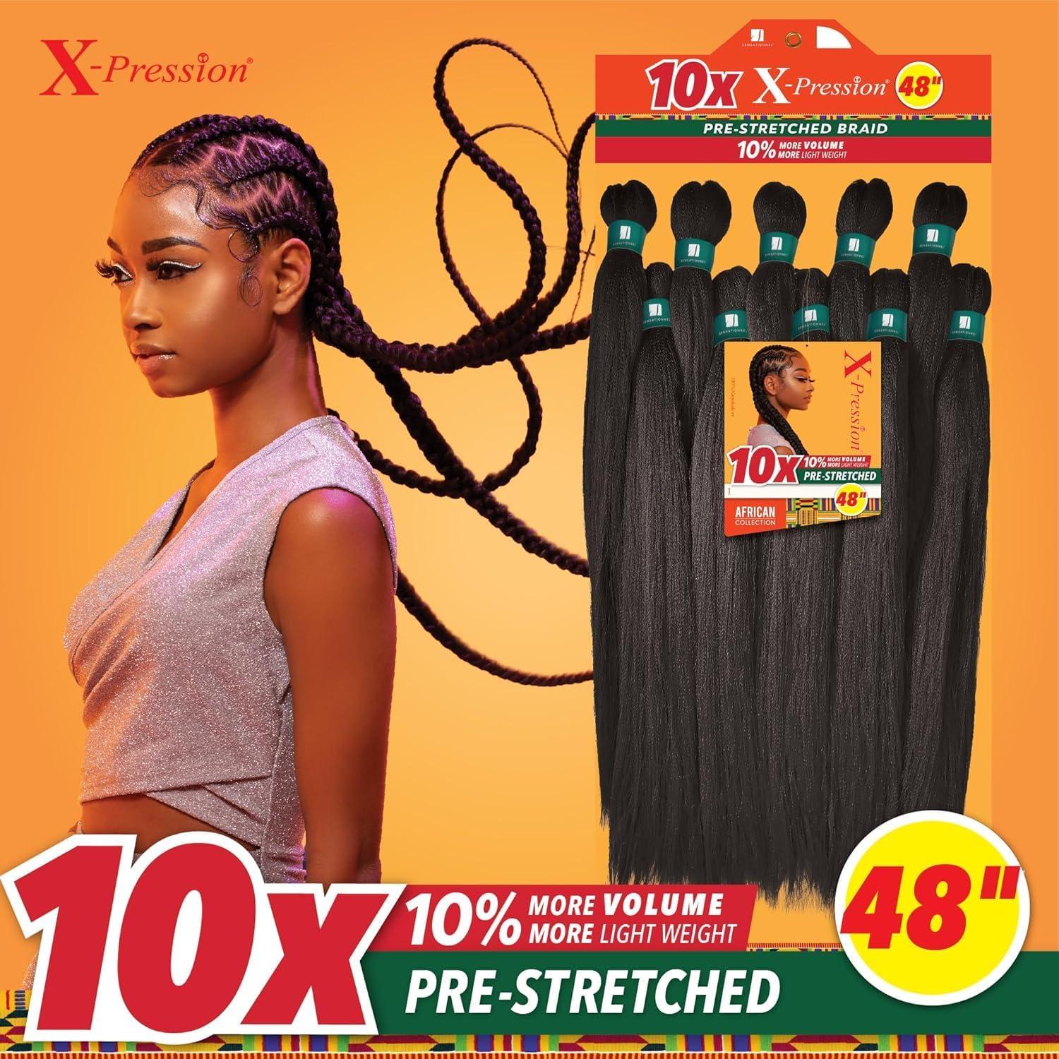 imageSensationnel Xpression prestretched braiding hair 10x braid 48 inch all kanekalon flame retardant synthetic braid for box braids and twists 1B OFFBLACK30 LIGHTAUBURN