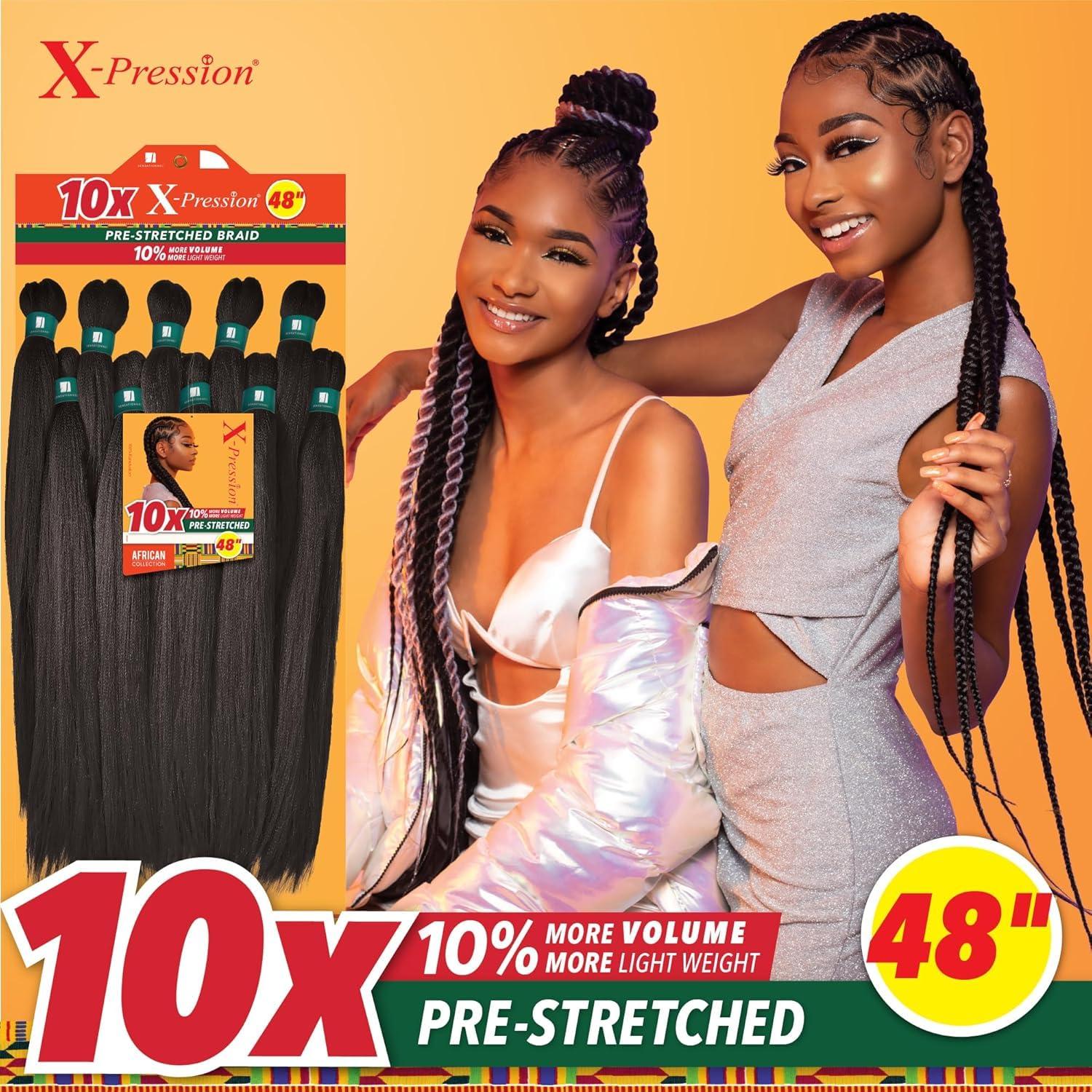 imageSensationnel Xpression prestretched braiding hair 10x braid 48 inch all kanekalon flame retardant synthetic braid for box braids and twists 1B OFFBLACK4 MEDBROWN
