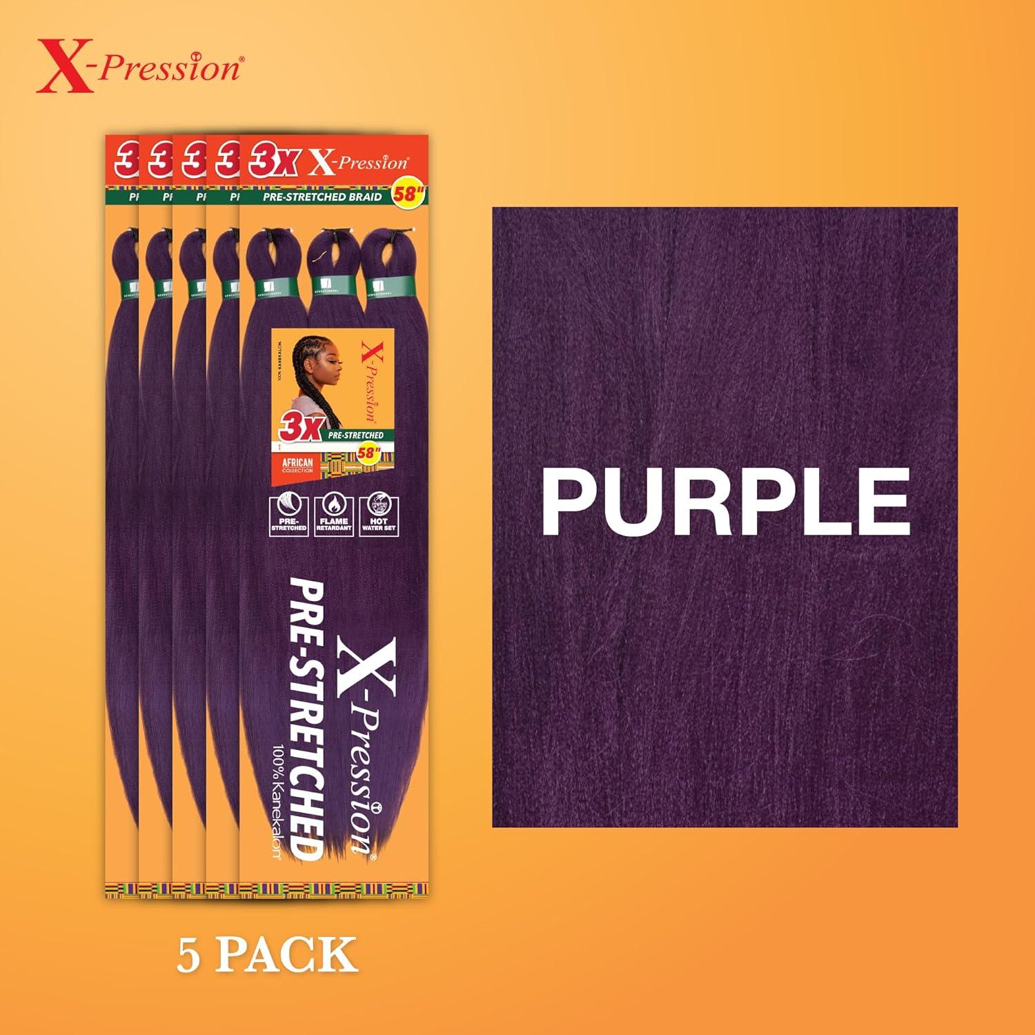 imageSensationnel Xpression prestretched braiding hair 3x braid 58 inch all kanekalon flame retardant synthetic braid for box braids and twists 1 pack 1 JETBLACKPURPLE