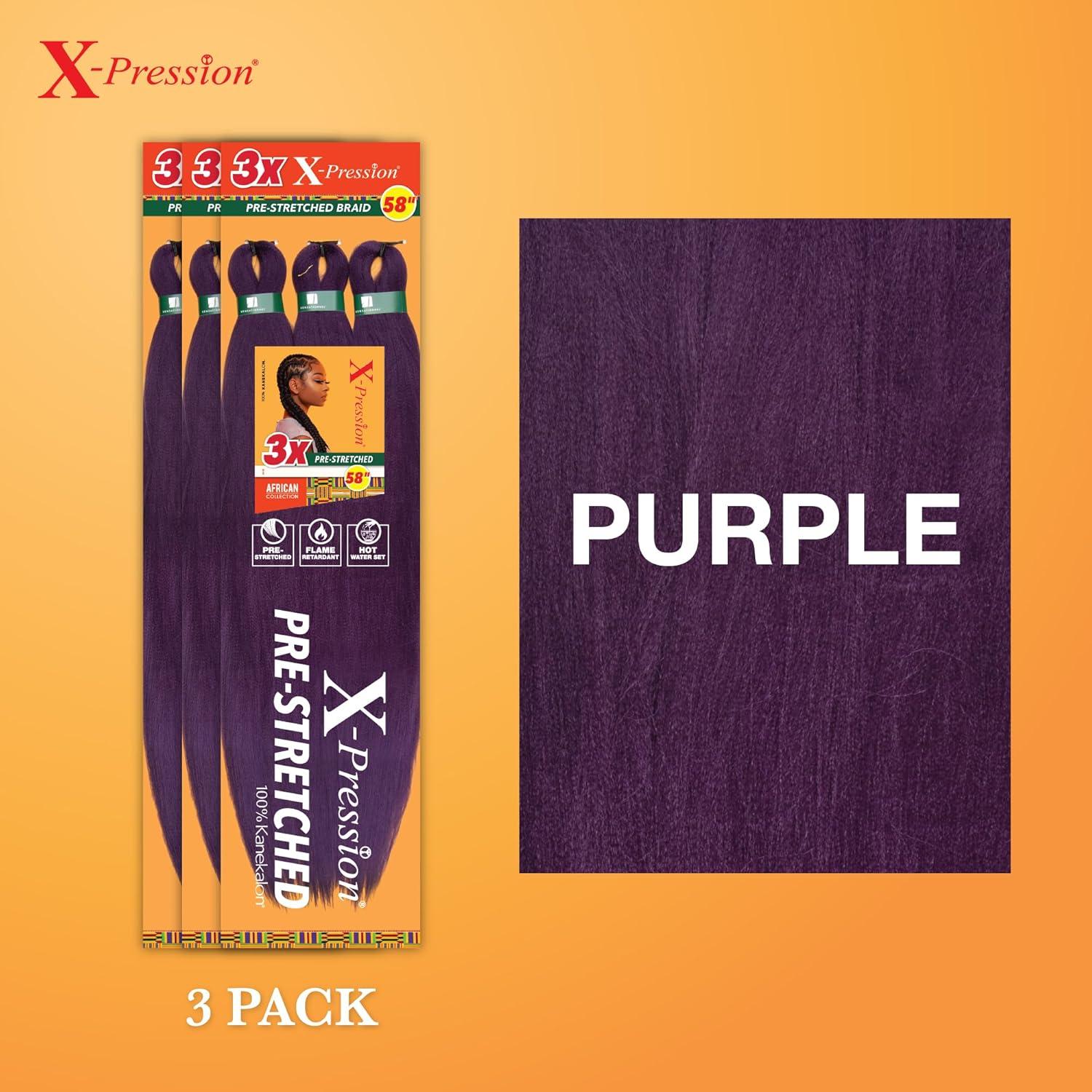 imageSensationnel Xpression prestretched braiding hair 3x braid 58 inch all kanekalon flame retardant synthetic braid for box braids and twists 1 pack 1 JETBLACKPURPLE