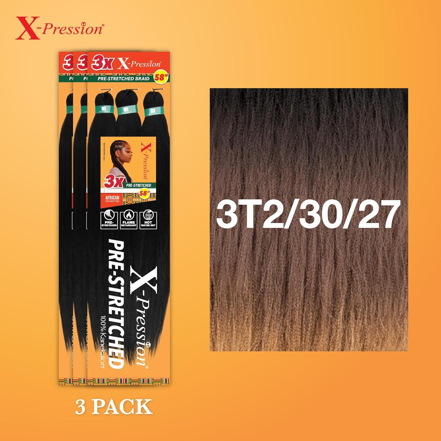 imageSensationnel Xpression prestretched braiding hair 3x braid 58 inch all kanekalon flame retardant synthetic braid for box braids and twists 1 pack 1 JETBLACK3T23027