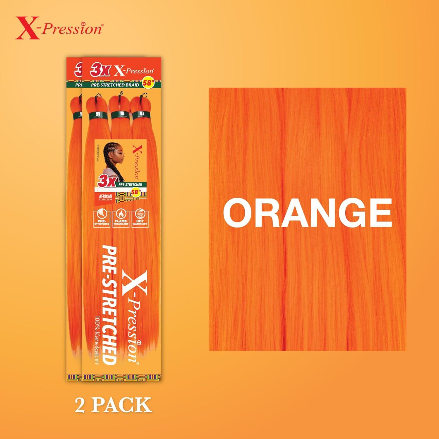 imageSensationnel Xpression prestretched braiding hair 3x braid 58 inch all kanekalon flame retardant synthetic braid for box braids and twists 1 pack 1 JETBLACKORANGE