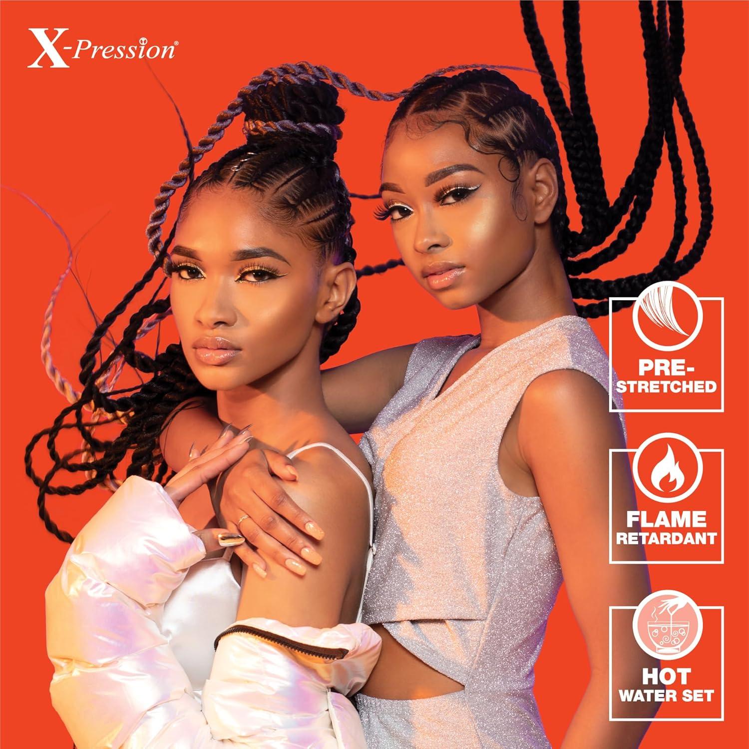 imageSensationnel Xpression prestretched braiding hair 3x braid 58 inch all kanekalon flame retardant synthetic braid for box braids and twists 1 pack 1 JETBLACK4 MEDBROWN