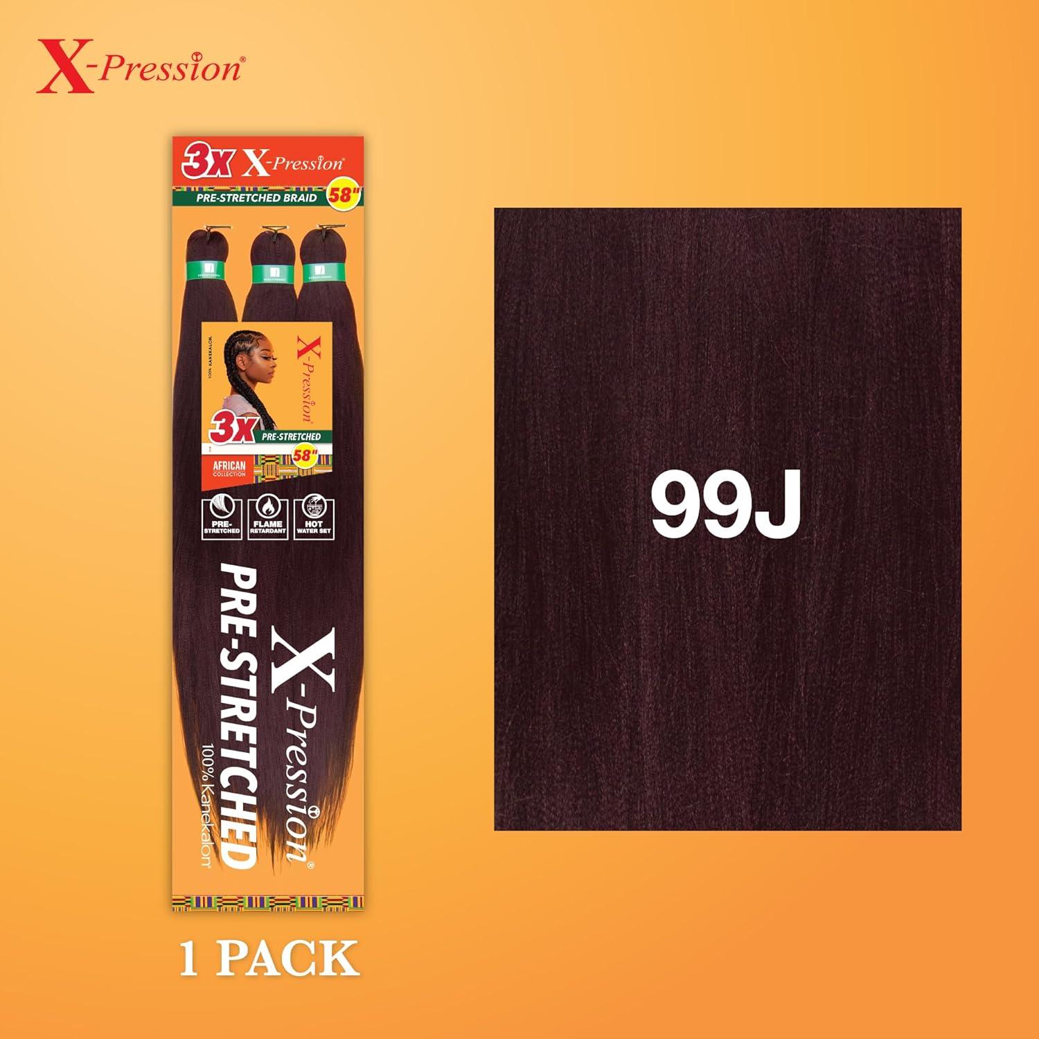 imageSensationnel Xpression prestretched braiding hair 3x braid 58 inch all kanekalon flame retardant synthetic braid for box braids and twists 1 pack 1 JETBLACK99J