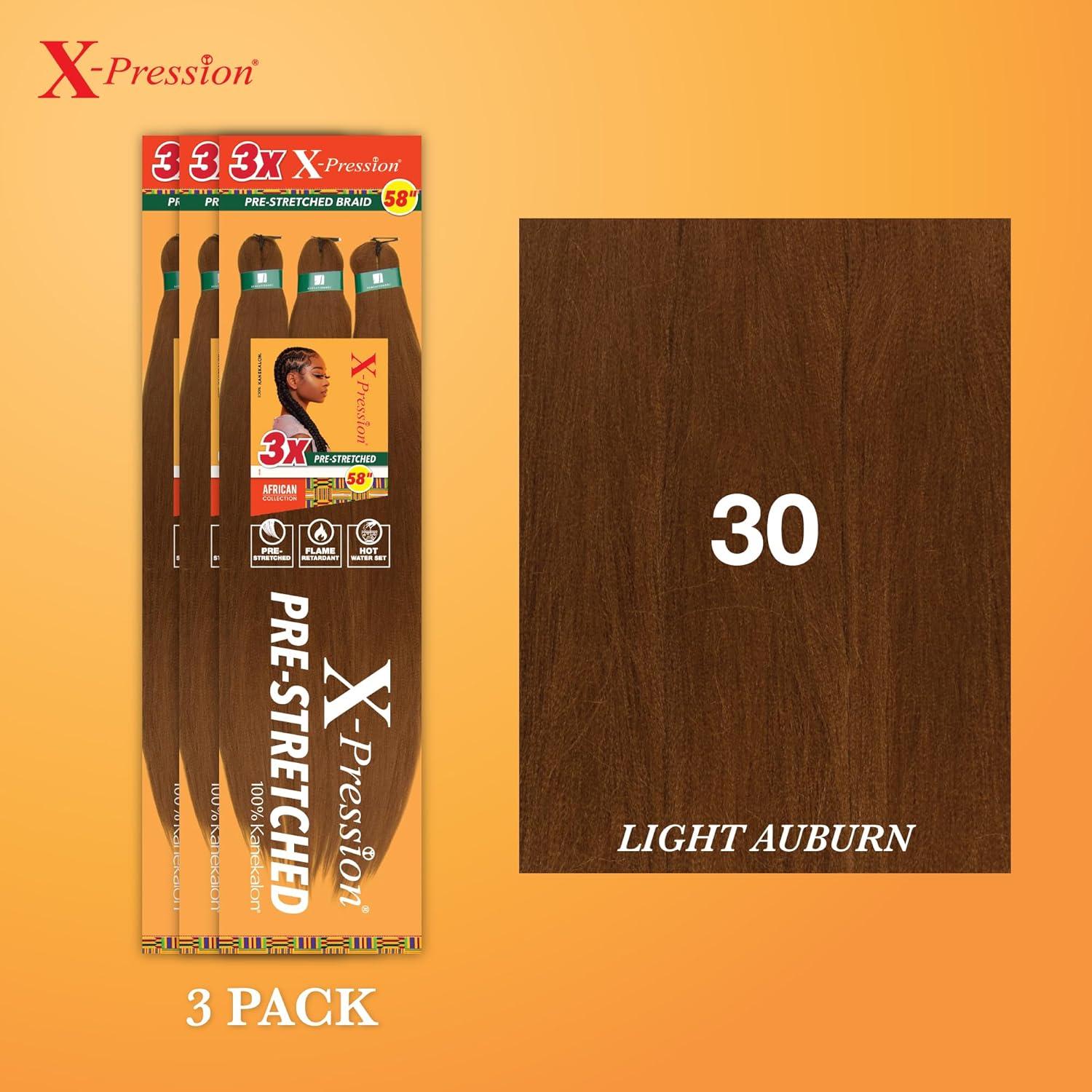 imageSensationnel Xpression prestretched braiding hair 3x braid 58 inch all kanekalon flame retardant synthetic braid for box braids and twists 1 pack 1 JETBLACK30 LIGHTAUBURN