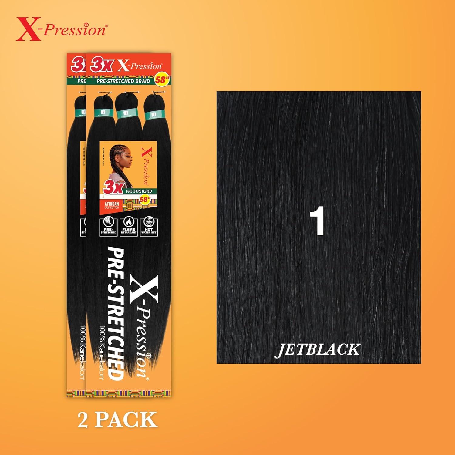 imageSensationnel Xpression prestretched braiding hair 3x braid 58 inch all kanekalon flame retardant synthetic braid for box braids and twists 1 pack 1 JETBLACK1 JETBLACK