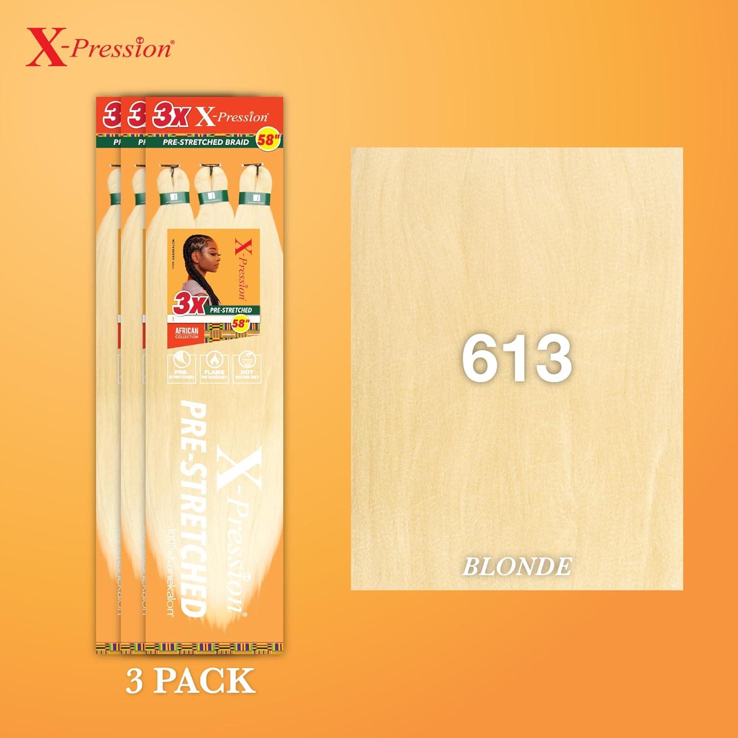 imageSensationnel Xpression prestretched braiding hair 3x braid 58 inch all kanekalon flame retardant synthetic braid for box braids and twists 1 pack 1 JETBLACK17287375681