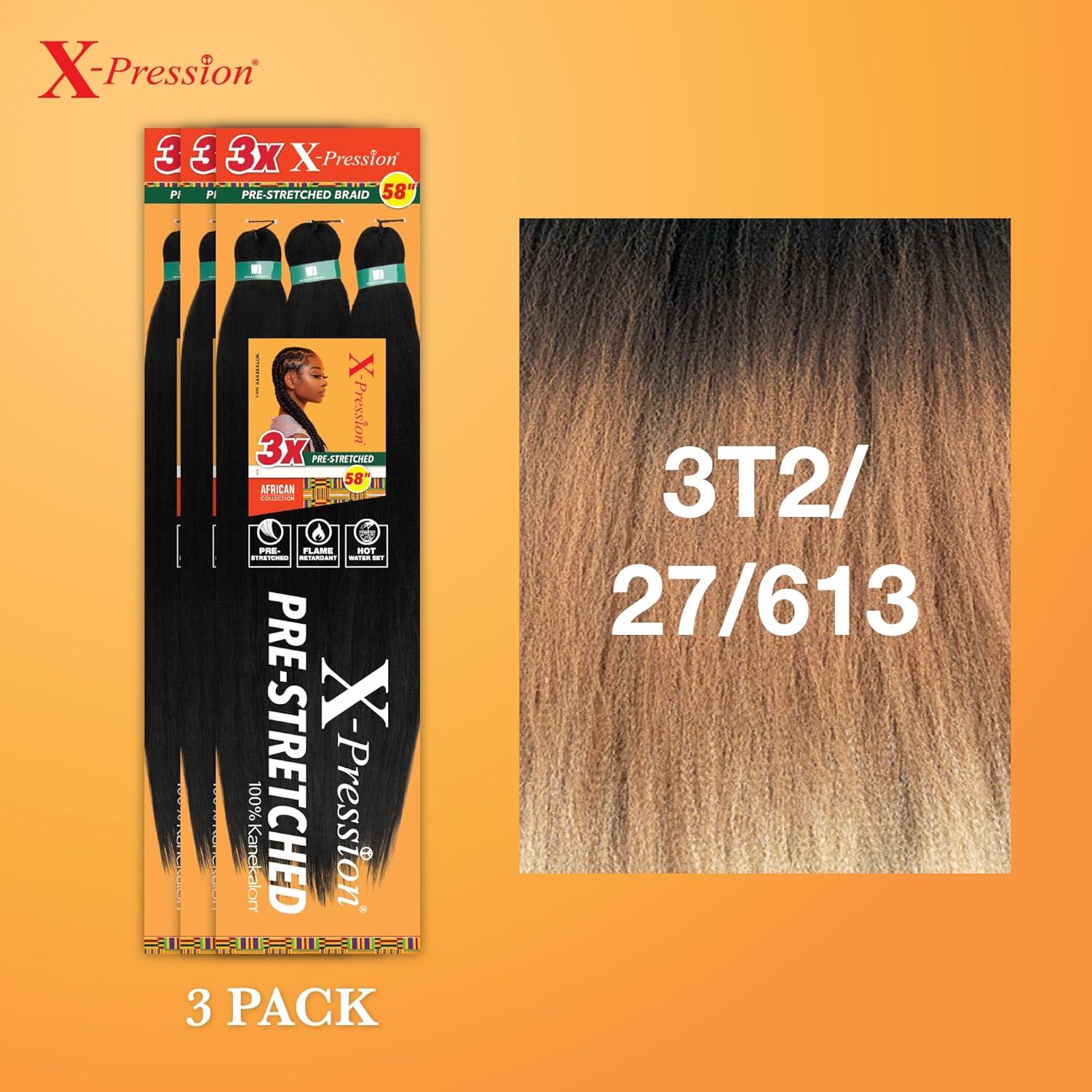 imageSensationnel Xpression prestretched braiding hair 3x braid 58 inch all kanekalon flame retardant synthetic braid for box braids and twists 1 pack 1 JETBLACK3T227613