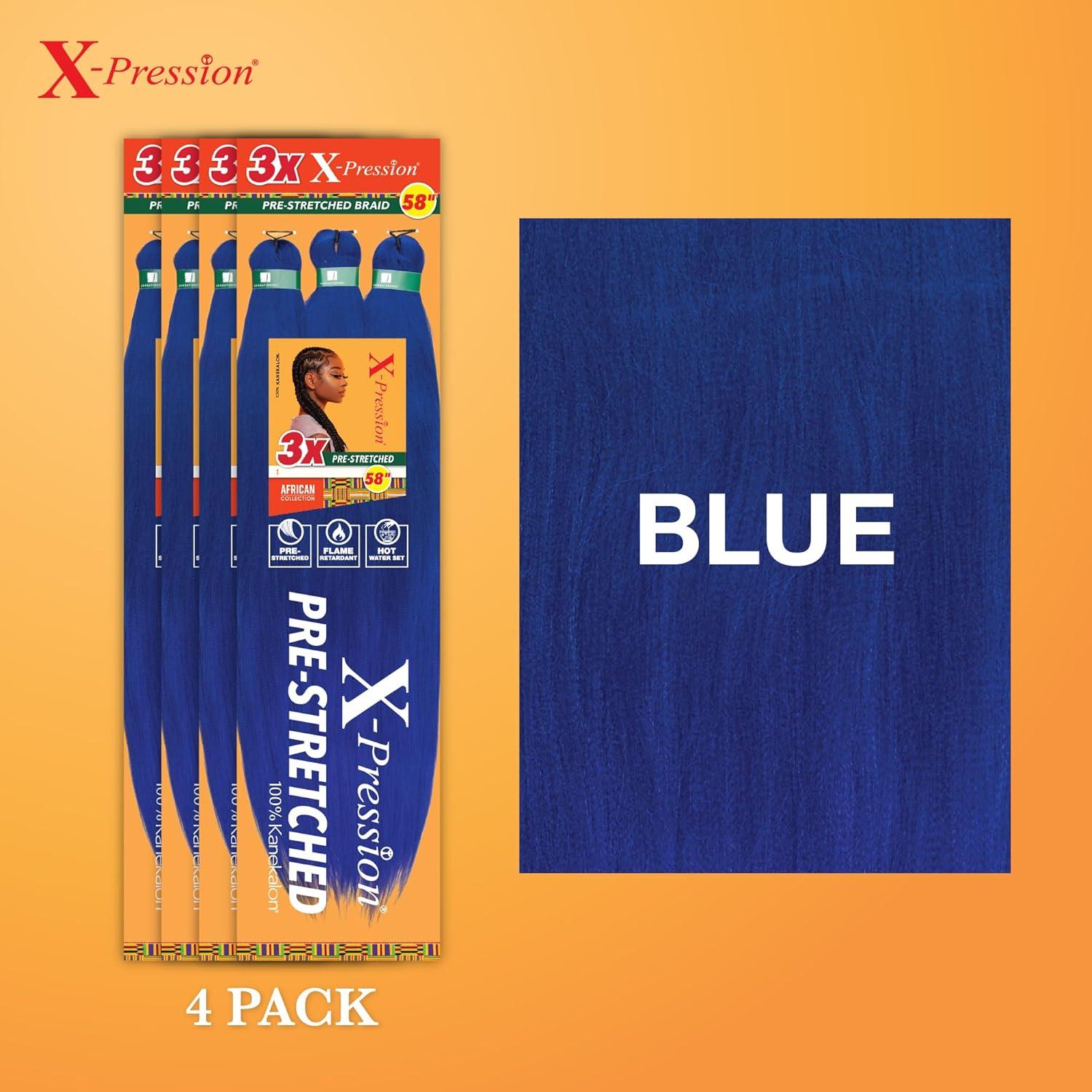 imageSensationnel Xpression prestretched braiding hair 3x braid 58 inch all kanekalon flame retardant synthetic braid for box braids and twists 1 pack 1 JETBLACKBLUE