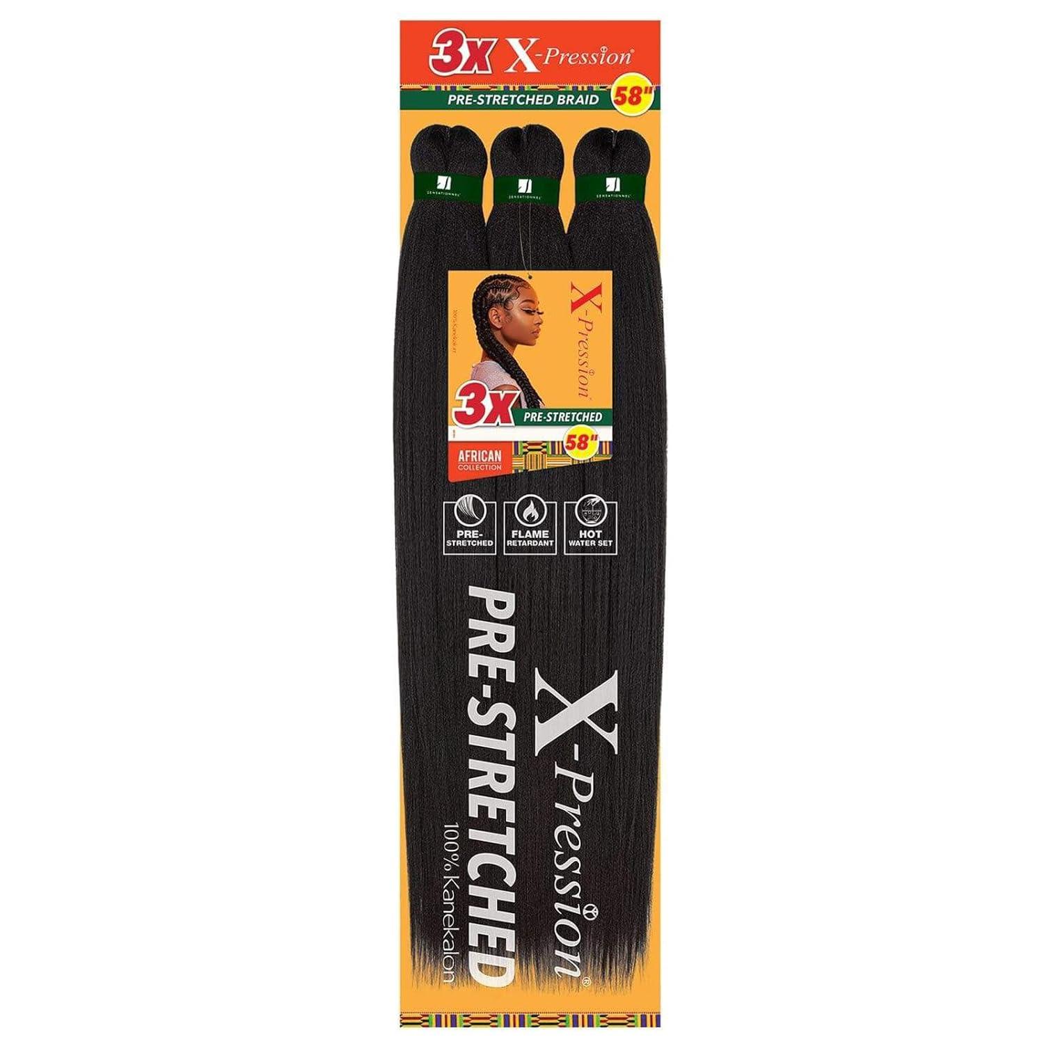 imageSensationnel Xpression prestretched braiding hair 3x braid 58 inch all kanekalon flame retardant synthetic braid for box braids and twists 1 pack 1 JETBLACKT1BEMERALD