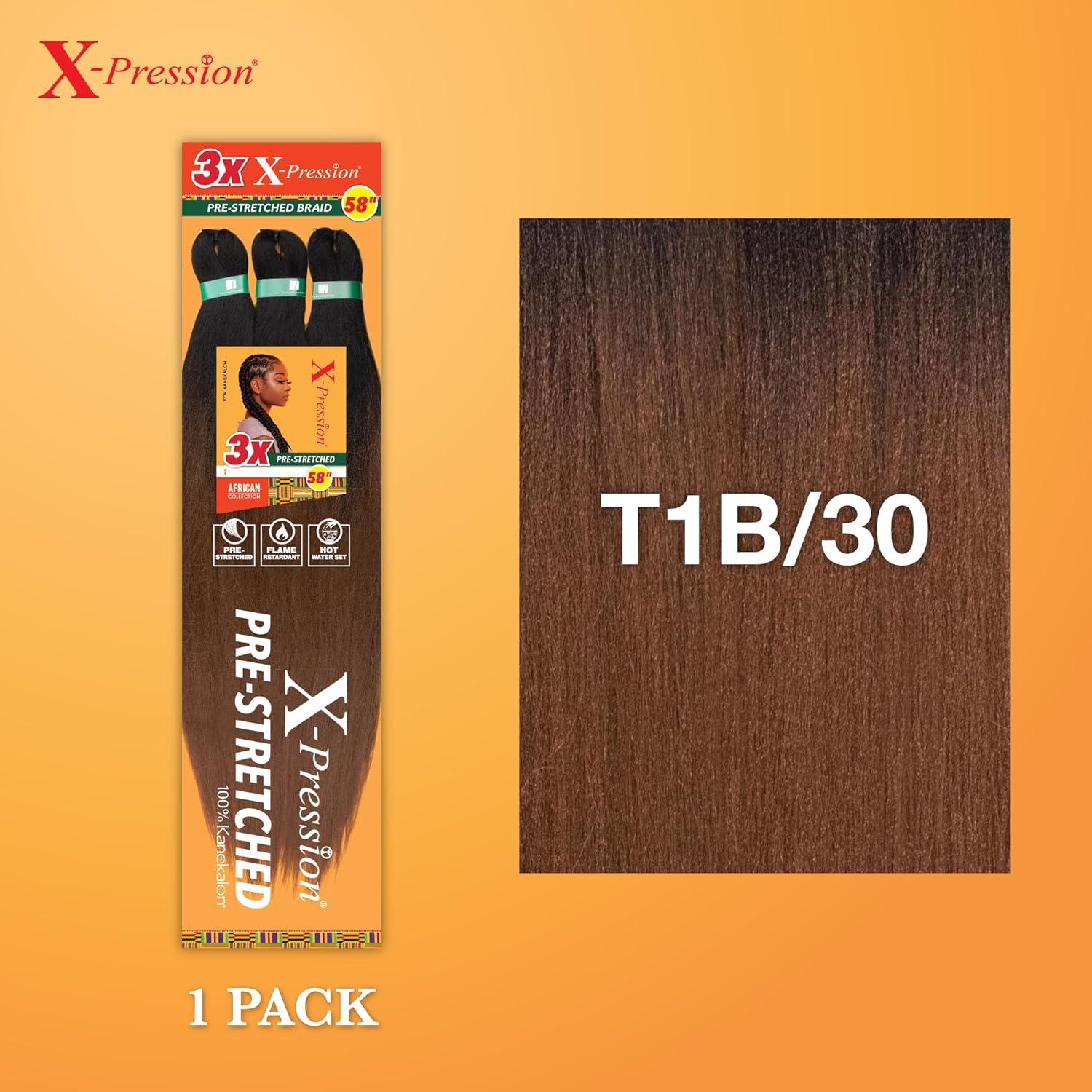 imageSensationnel Xpression prestretched braiding hair 3x braid 58 inch all kanekalon flame retardant synthetic braid for box braids and twists 1 pack 1 JETBLACKT1B30