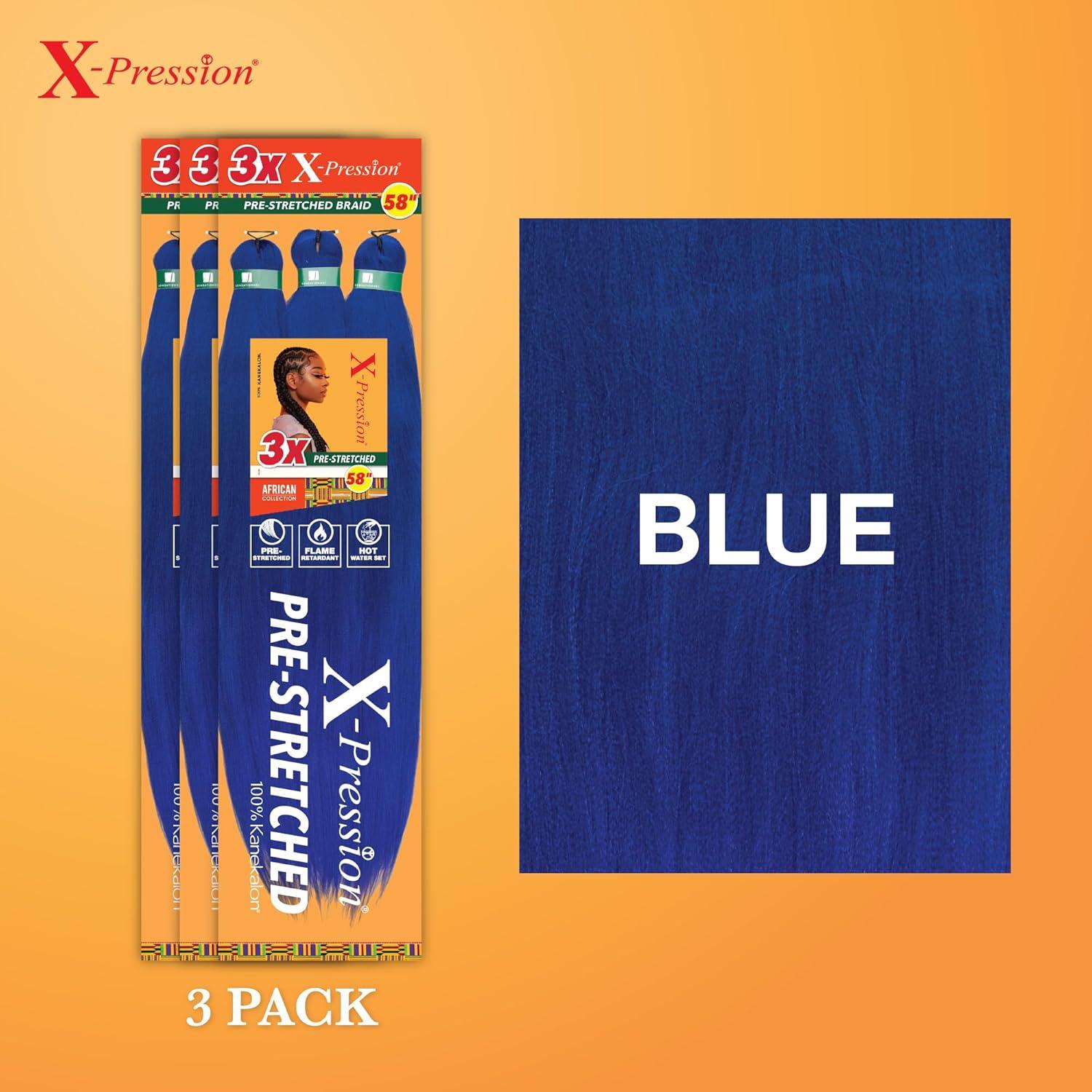 imageSensationnel Xpression prestretched braiding hair 3x braid 58 inch all kanekalon flame retardant synthetic braid for box braids and twists 1 pack 1 JETBLACKBLUE