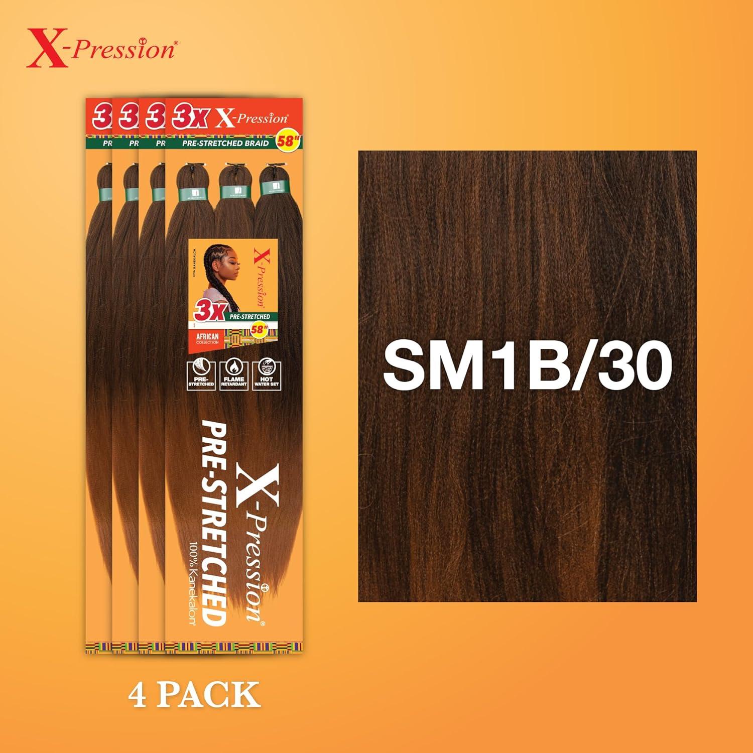 imageSensationnel Xpression prestretched braiding hair 3x braid 58 inch all kanekalon flame retardant synthetic braid for box braids and twists 1 pack 1 JETBLACKSM1B30