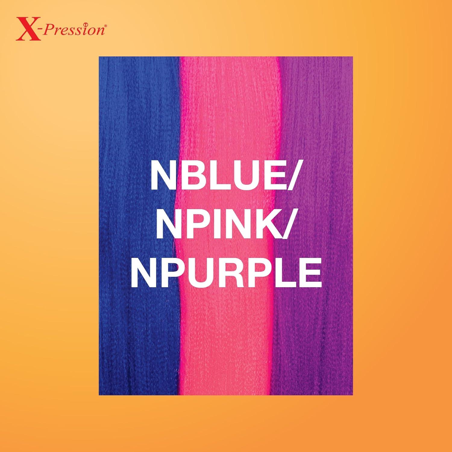 imageSensationnel Xpression prestretched braiding hair 3x braid 58 inch all kanekalon flame retardant synthetic braid for box braids and twists 1 pack 1 JETBLACKNBLUENPINKNPURPLE