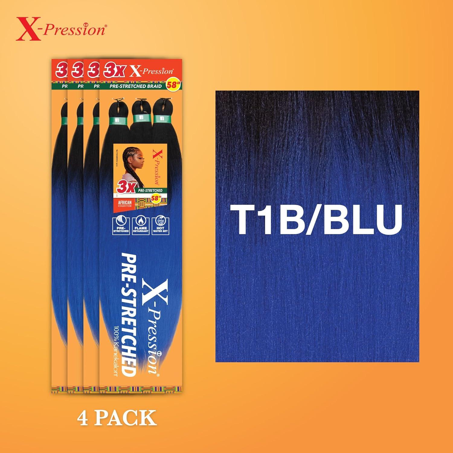 imageSensationnel Xpression prestretched braiding hair 3x braid 58 inch all kanekalon flame retardant synthetic braid for box braids and twists 1 pack 1 JETBLACKT1BBLU